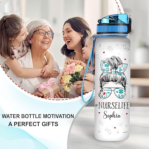 Vista 52 de Hyturtle Botella de agua motivacional personalizada con texto en inglés "She Works Willingly With Her Handy Proverbios", regalo para enfermeras