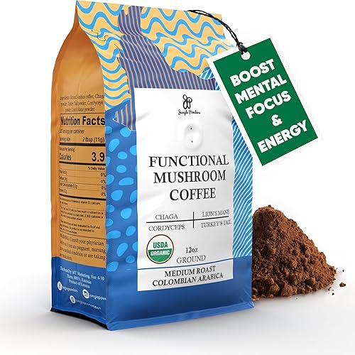 Jungle Powders Café orgánico de hongos de 12 onzas, 30 porciones de refuerzo cerebral de enfoque y memoria, polvo de hongos adaptógeno funcional de