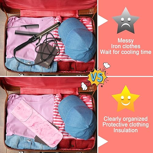 Vista 48 de Shappy Funda de viaje para rizador, 2 piezas, resistente al calor, funda de neopreno para alisador y herramientas calientes de silicona, bolsa plana