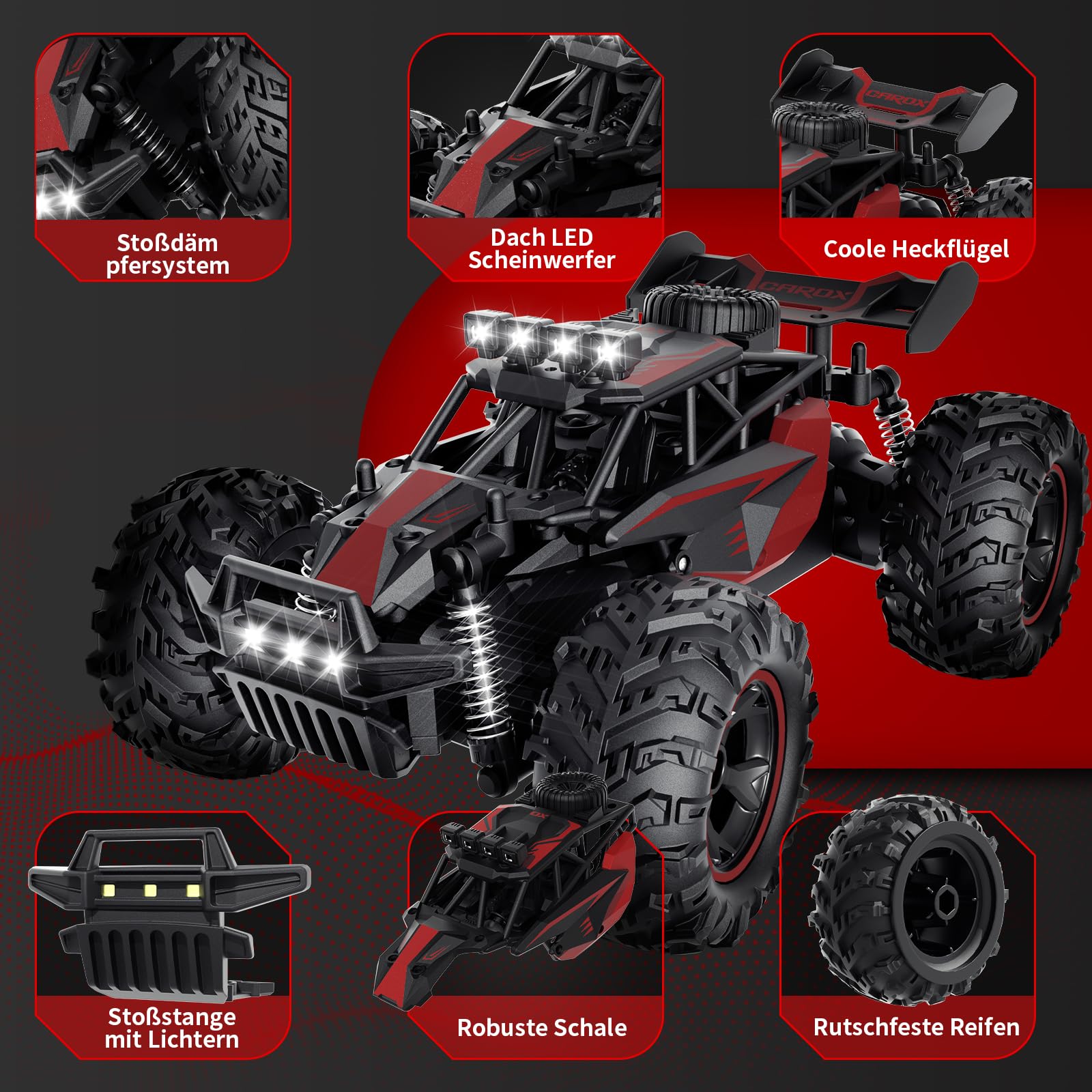 Carox Auto radiocomandata, 2,4 GHz, 25 km/h, auto radiocomandata, 1:18, fuori, con fari e illuminazione del telaio, controllo remoto, regalo di compleanno per bambini