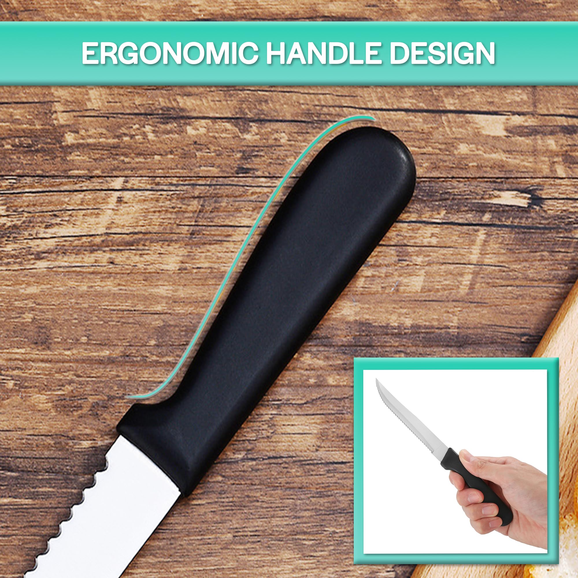 Cuchillos carne mesa premium de Acero Inoxidable 22 cm hoja de 12 cm resistentes a la corrosión ergonómicos y aptos para Lavavajillas cuchillo carne sierra chuletero (24 uds)