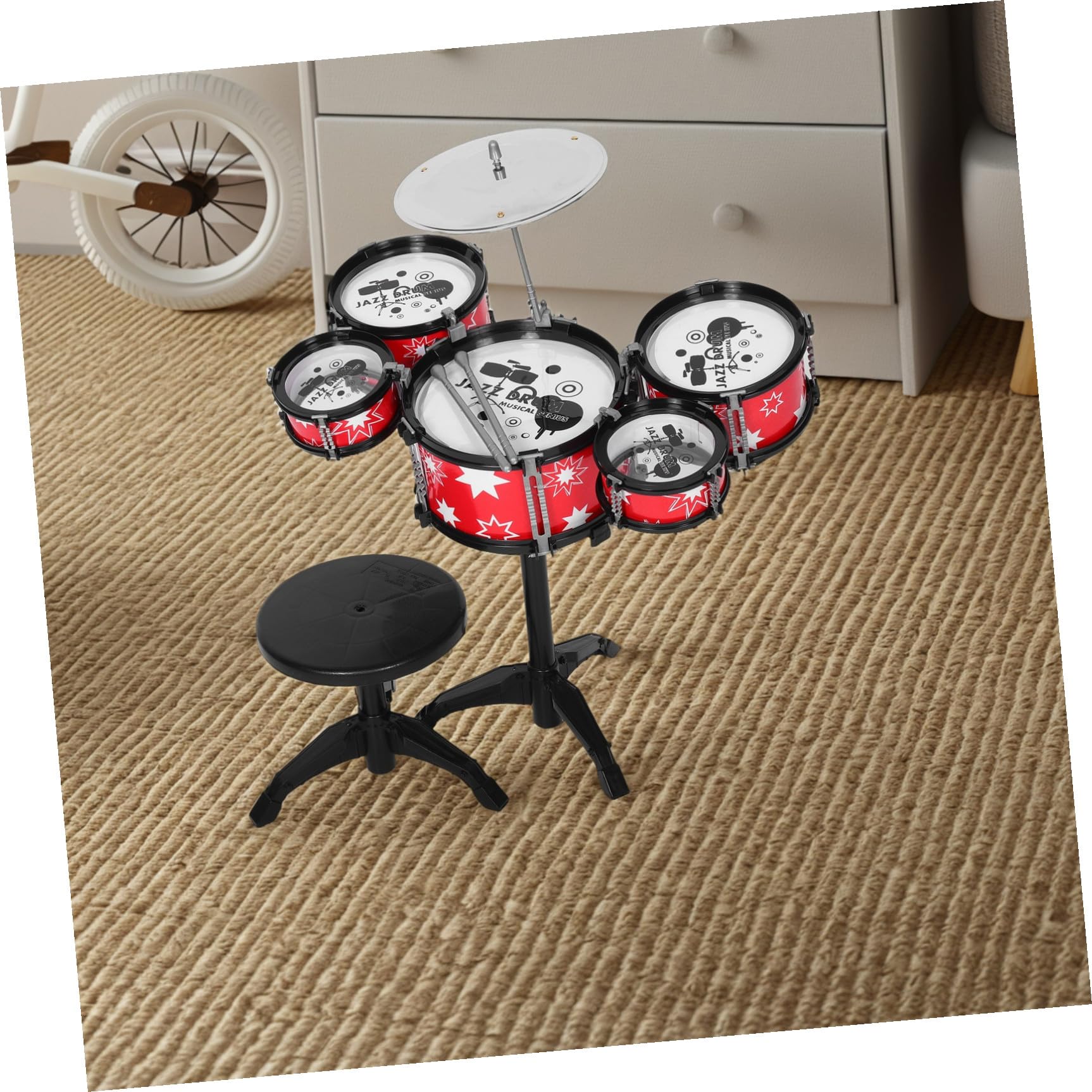 ERINGOGO Set Mini Batteria Giocattolo Musicale per Bambini in Plastica 24X22X22Cm per Sviluppo Musicale e Ritmico Ragazzi e Ragazze Gioco Educativo