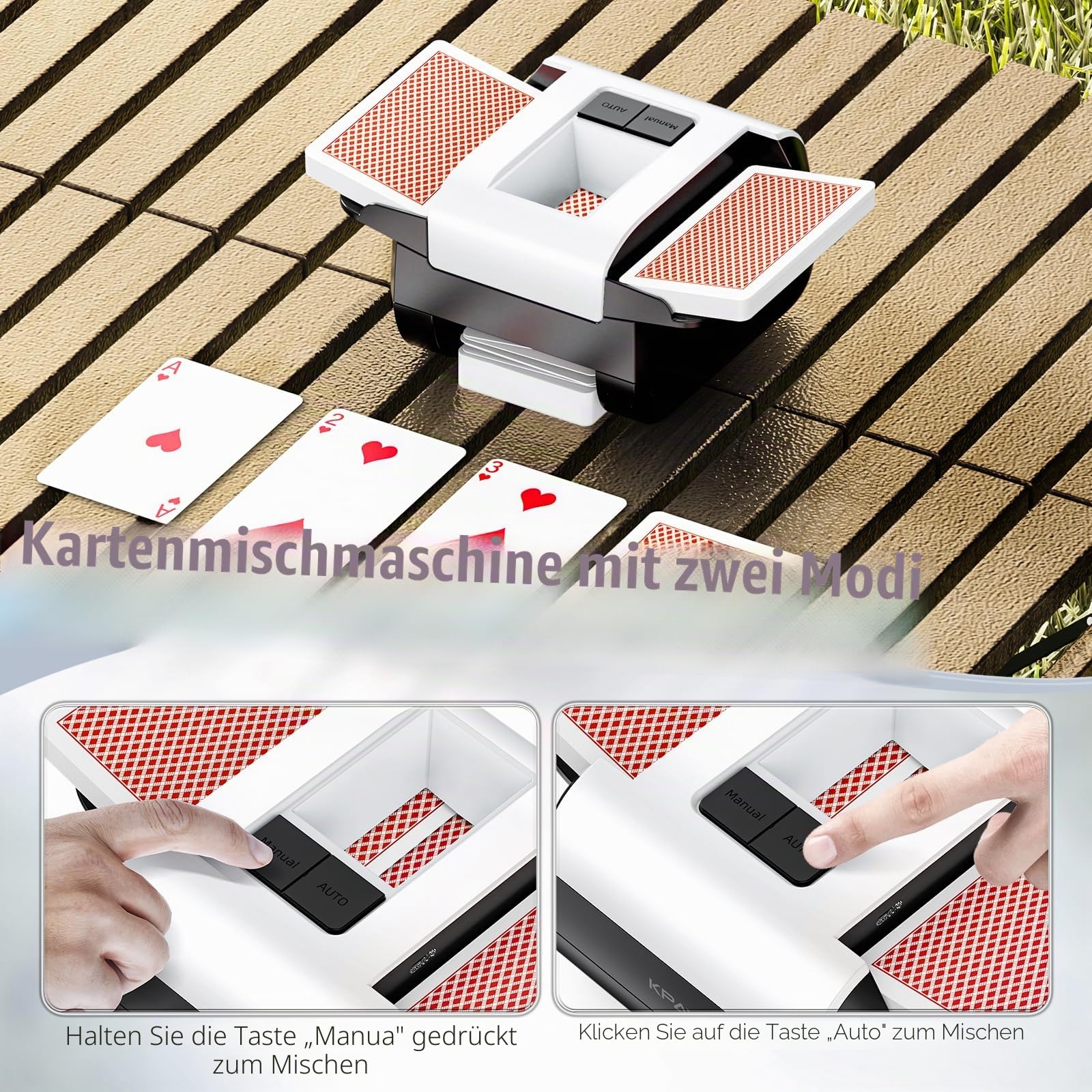KPAW Automatischer Kartenmischmaschine Elektrisch Wiederaufladbar Zwei Modi 1–2 Kartenspiele Geräuscharm Poker Blackjack