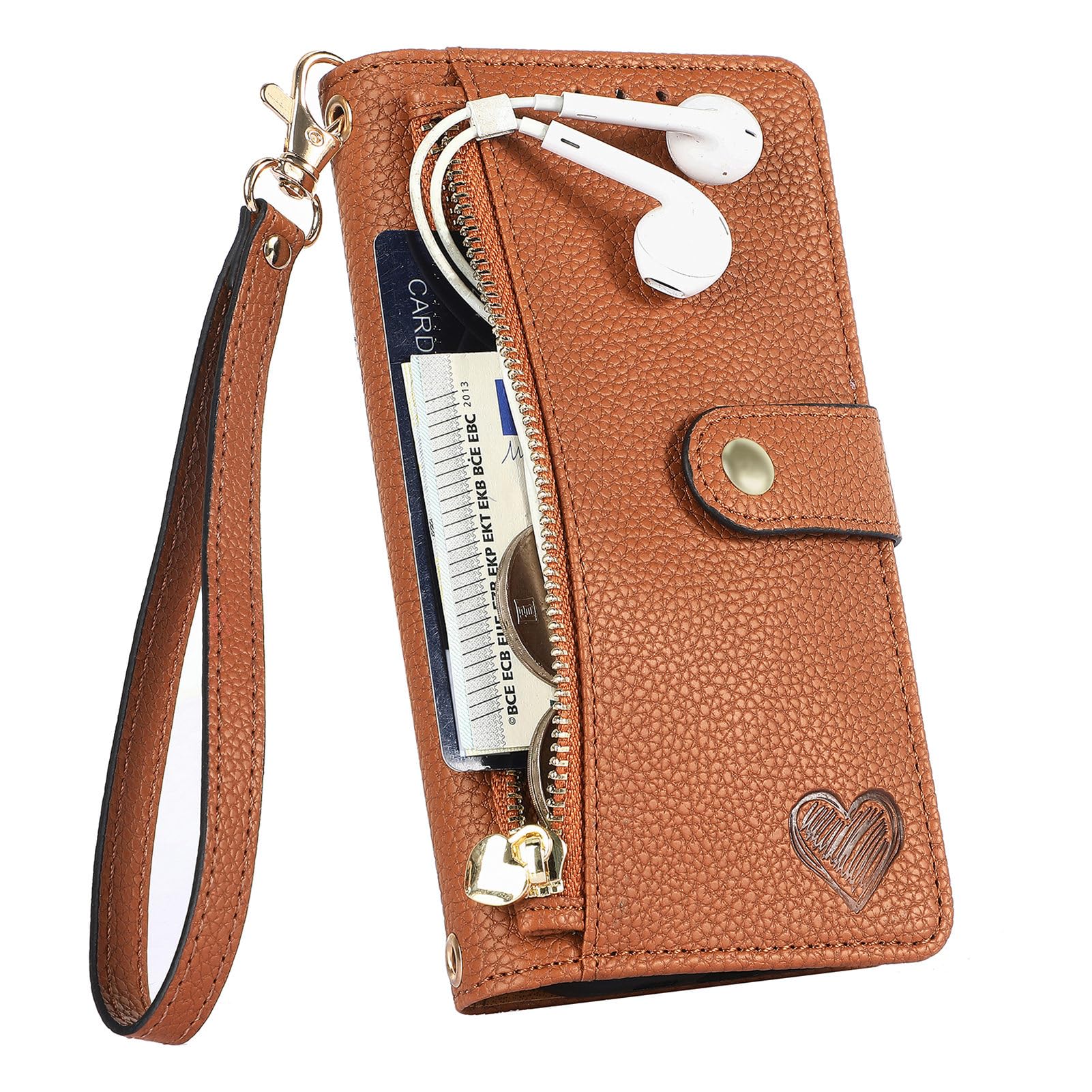 VEEMOS Zipper Wallet Case for Apple iPhone 11 Pro Max Phone Case with Purse Card Holders RFID Blocking Leather Flip Case Book Cover Wrist Strap Women - Image 4