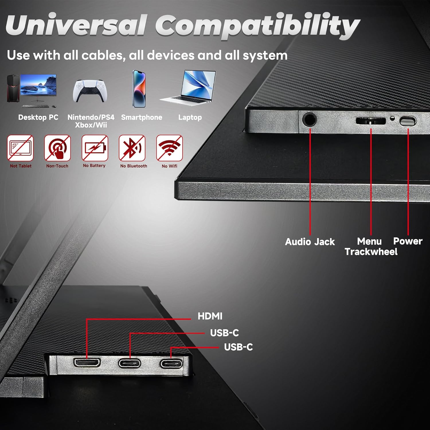13.5 inch 2K Portable Monitor-Ultra Slim, 100% sRGB 1500:1 400cd/m2 Kickstand Portable Monitor with HDR, External Second Screen for Laptop, PC, PS5, Mac, Xbox, Switch. VESA Mount Compatibility - Image 4