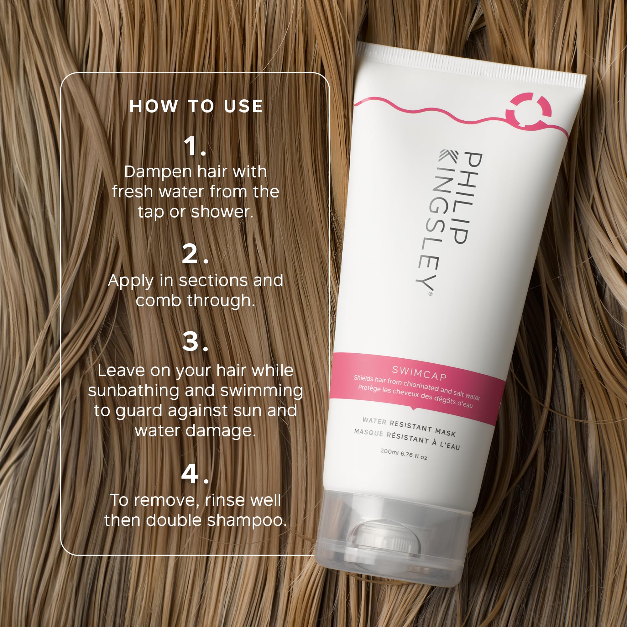 Philip Kingsley | Gorro de baño - Mascarilla resistente al agua con cloro para la protección del cabello | Swim Hair Mask, protege el cabello del cloro, el agua salada y el daño por calor | 200ml
