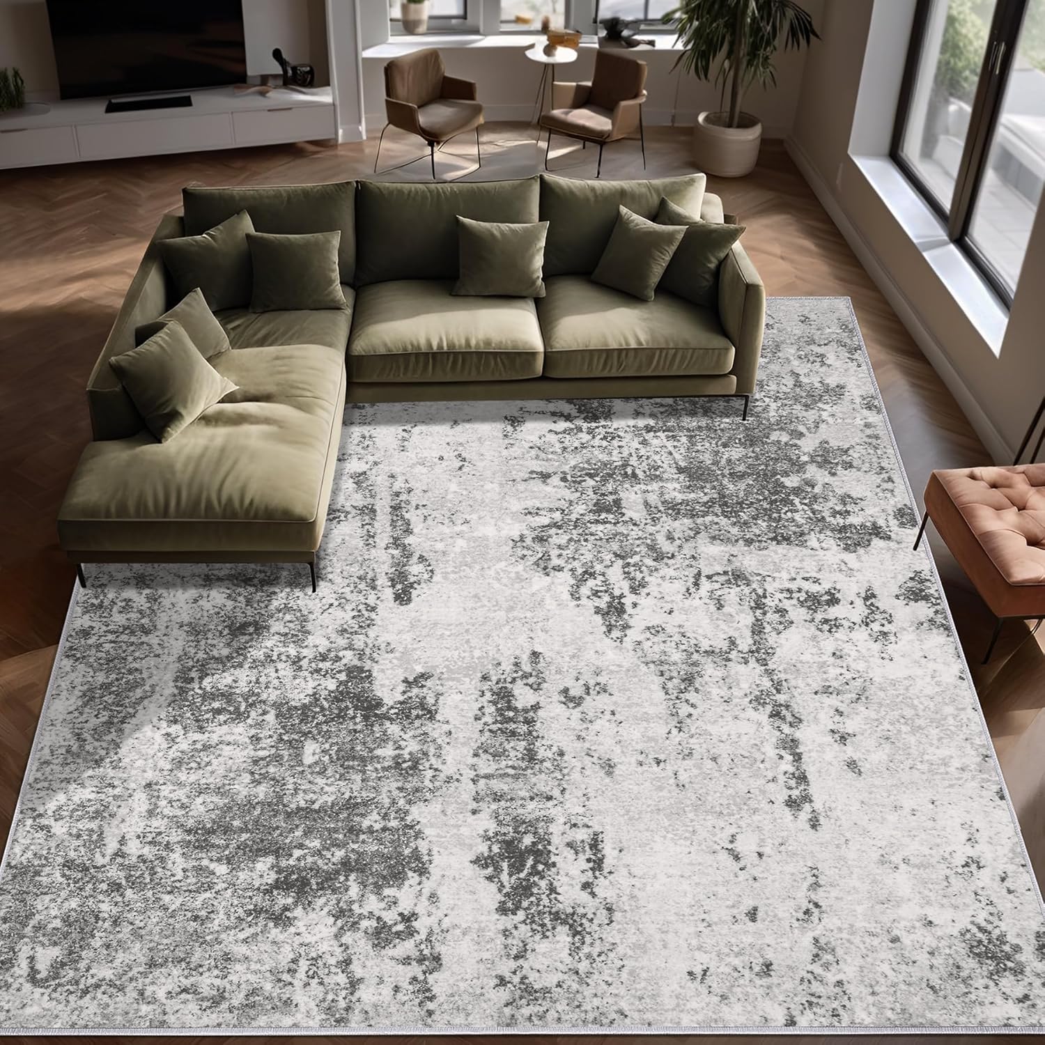 Abstract Living Room Area Rug - Large Soft Washable Rug Non-Slip Non-Shedding Fluffy Low-Pile Indoor Floor Accent Carpet for Bedroom Dining Room Nursery Home Office (Light Grey, 9'x12') Light Grey 9'x12'