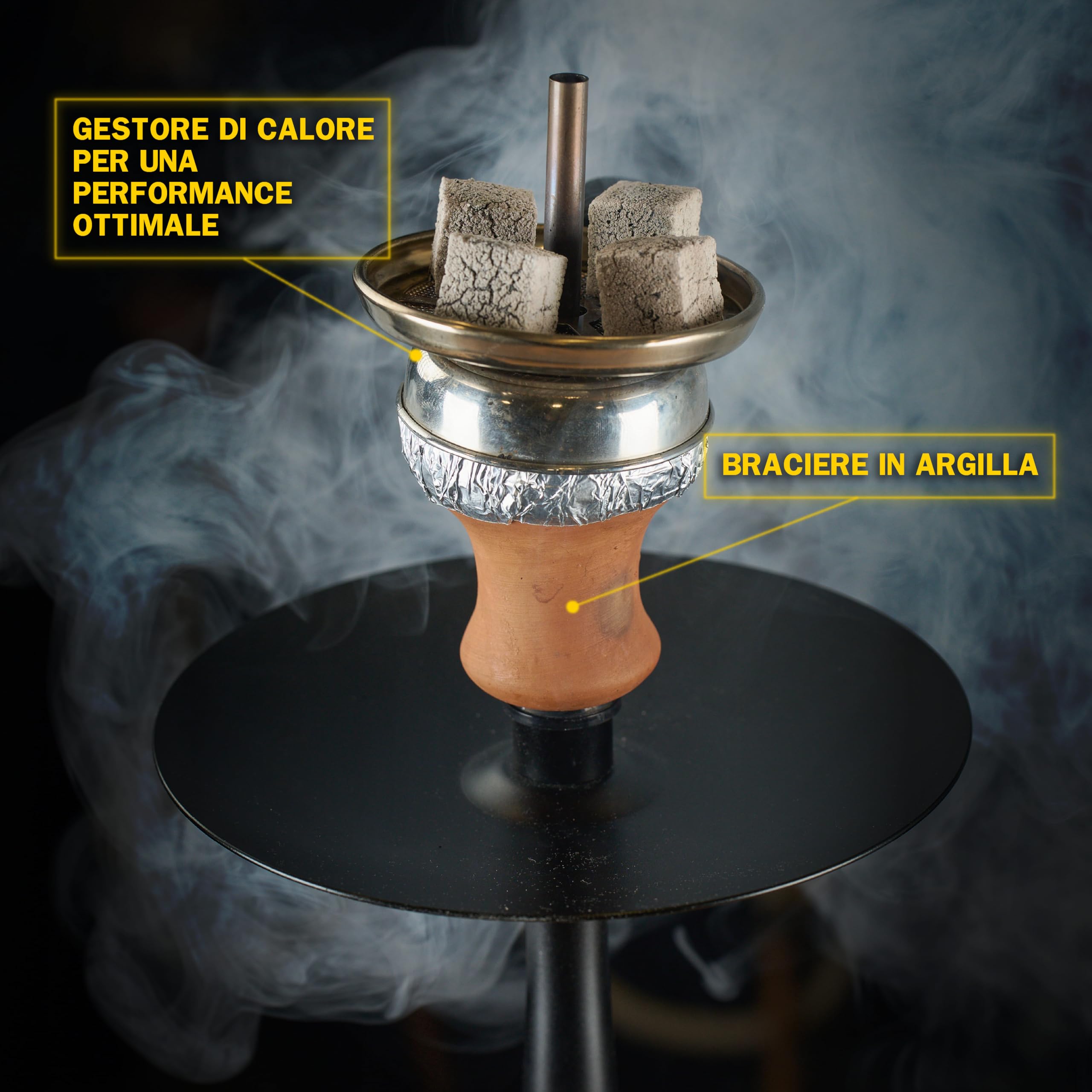 Dark Shisha Eclipse 60 cm | Cachimba de Aluminio Negro con Cazoleta de Barro, Chimenea Metálica, Manguera de Silicona y Accesorios Completos