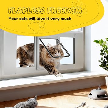 Solid Wood Cat Door for Window,Fit Width 26-29 Window,3-Min Install,Solid Wood Frame,Window Cat Door,Hd High-Transparency Acrylic Sheet,4 Lock Mode,Magnetic Close,Weatherproof Design