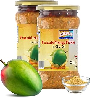 Ashoka 1932 | Indian Pickled Mango | Premium Olive Oil | All Natural | Punjabi Pachranga Achar | Indian Pickle | Pickled Pantry | Great for Cooking | Pickled Snack | Achar Jar | 300 Grams (Pack of 2)