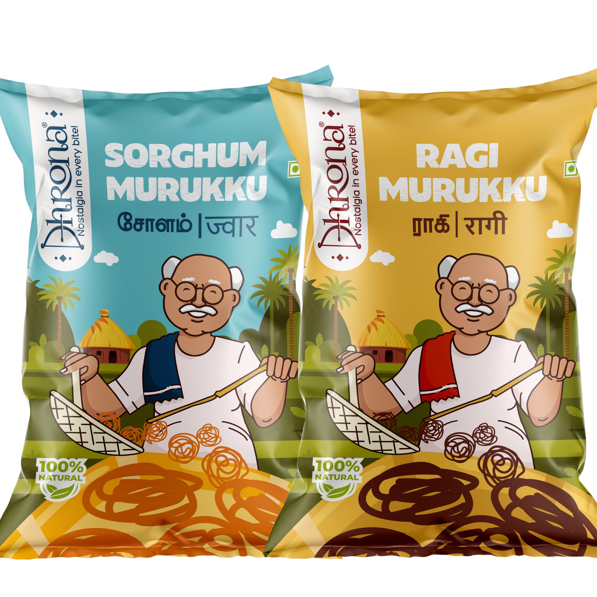 Dhrona Millet Murukku/Chakli (Assorted) - Ragi & Sorghum Millet | Instant Snack | No Transfat | No Palm Oil | Preservative Free (Pack of 2 X 80 gms)