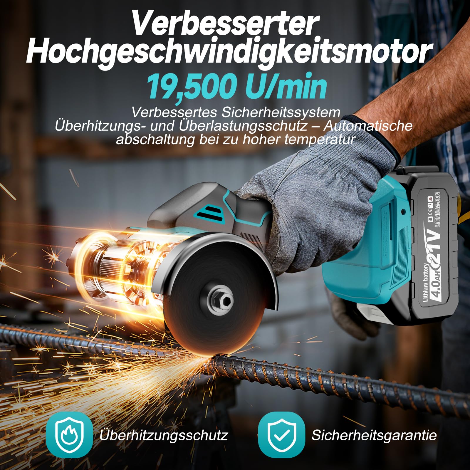 Yofuly Mini Winkelschleifer 76mm Kompatibel mit Makita 18V Akku, Mini Akku Flex mit 2×4.0Ah Batterien, Tiefeneinstellung, 19500RPM Trennschleifer mit 5 Trennscheiben für Metall, Holz