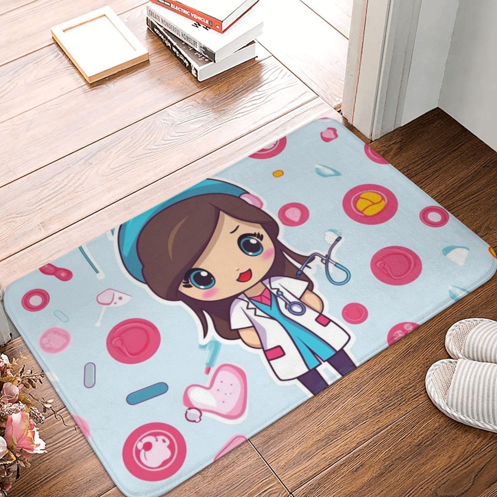 Door Mat Outdoor Indoor Welcome Mats Non Slip Floor Mat Cute Nurse Front Doormat for Entryway Rug Front Porch Laundry Bathroom Bedroom Rug Carpet 16"