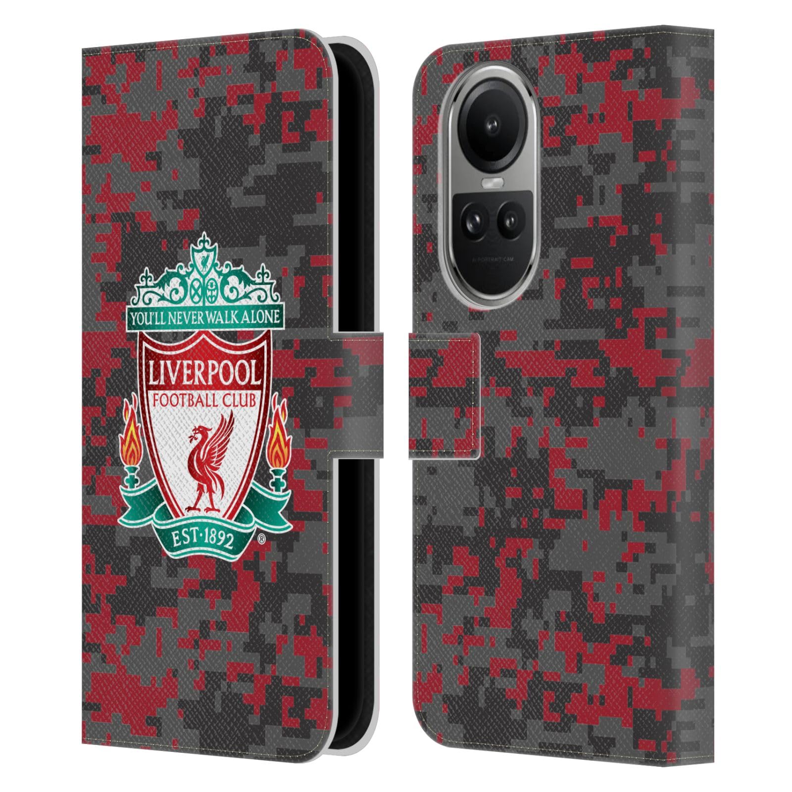 Head Case Designs Officially Licensed Liverpool Football Club Club Colours Crest Digital Camouflage Leather Wallet Case Compatible With Oppo Reno10 5G / Reno10 Pro 5G