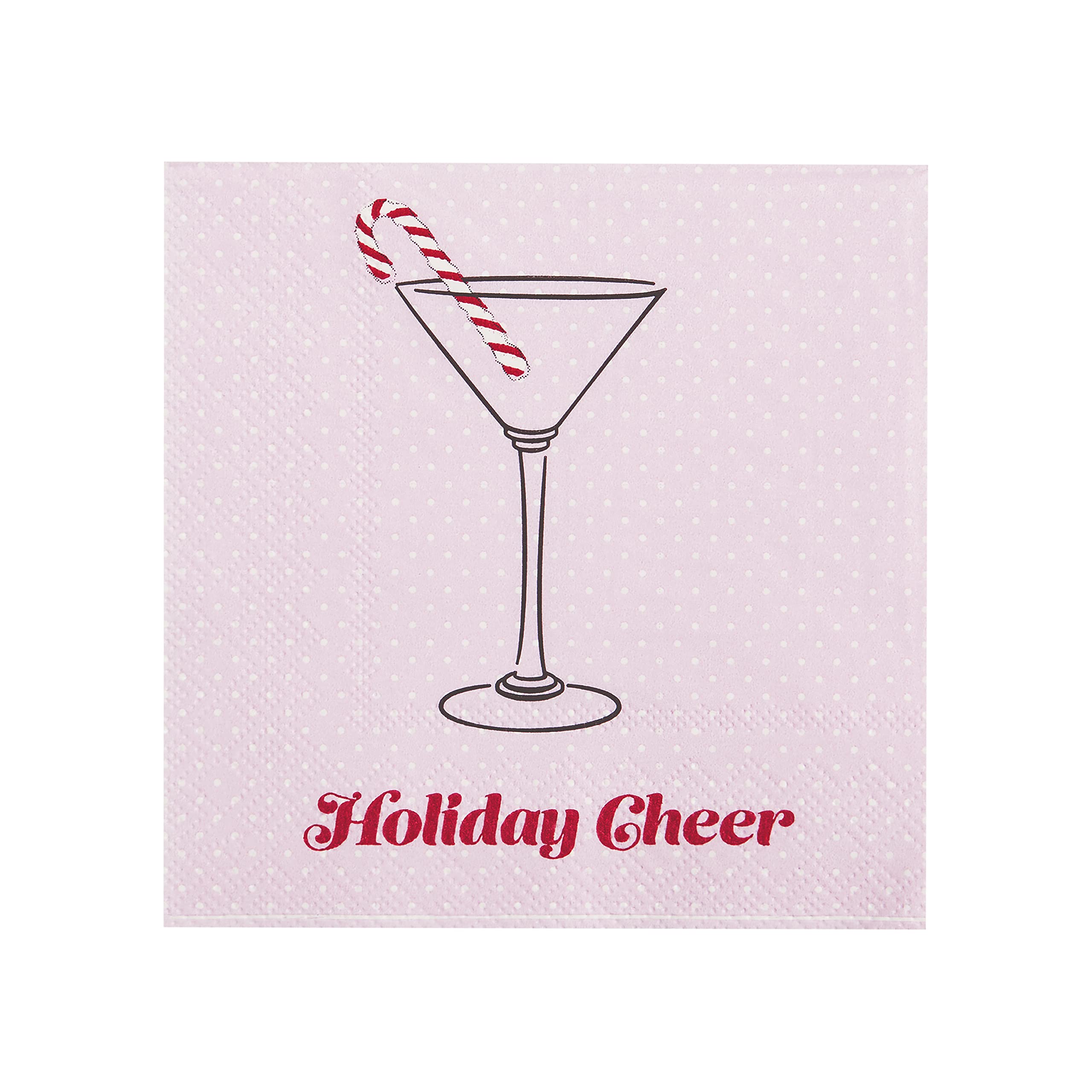 C.R. Gibson TW4-23698 Holiday Cheer Disposable Paper Cocktail Napkins for Christmas Parties, Pink and Red, 5" x 5", 20pcs