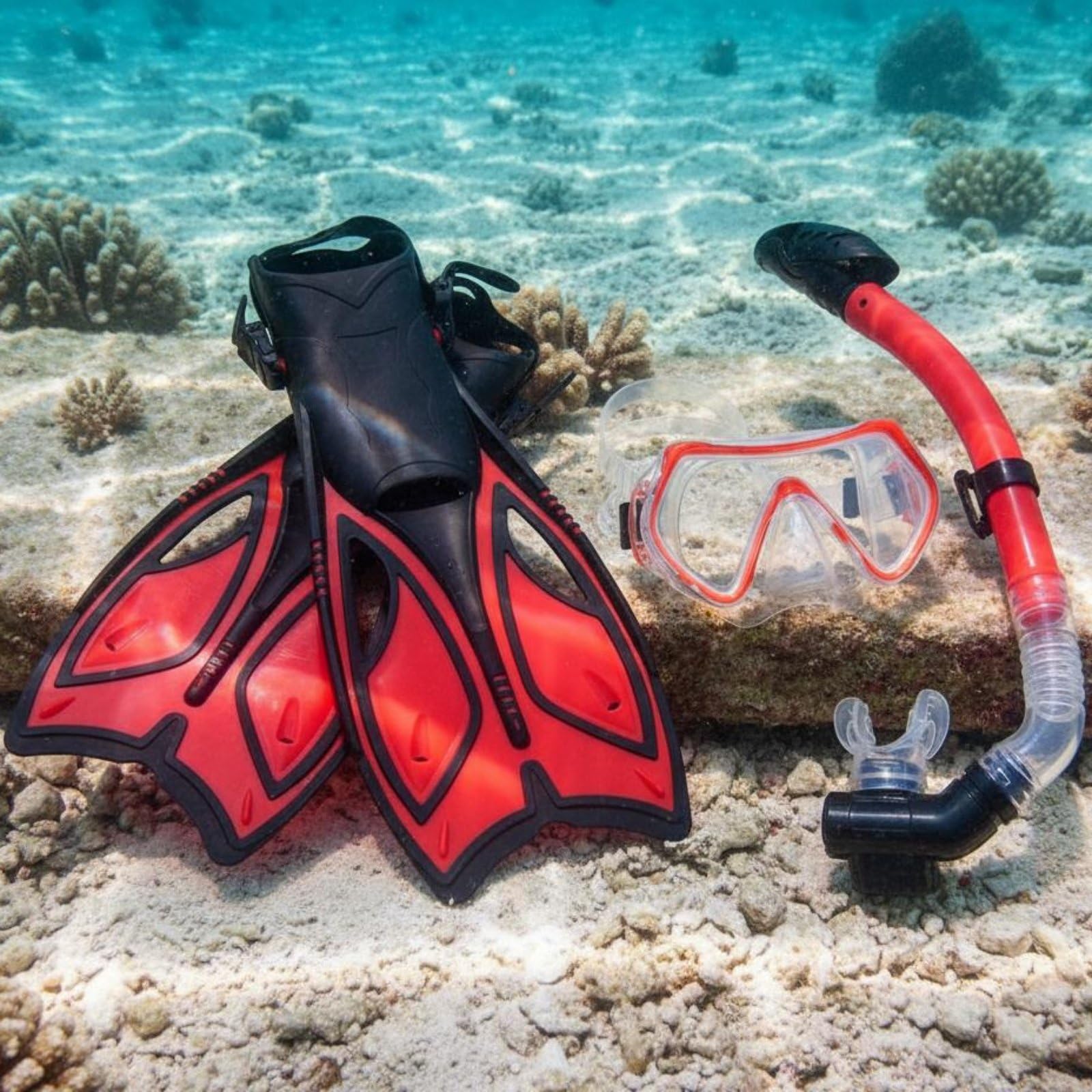 Schnorchelset Taucherbrille Schnorchel Flossen Maske mit Klarem Sichtfeld Und 4mm Glas Trockentop System mit Schwimmventil Und Ausblasventil