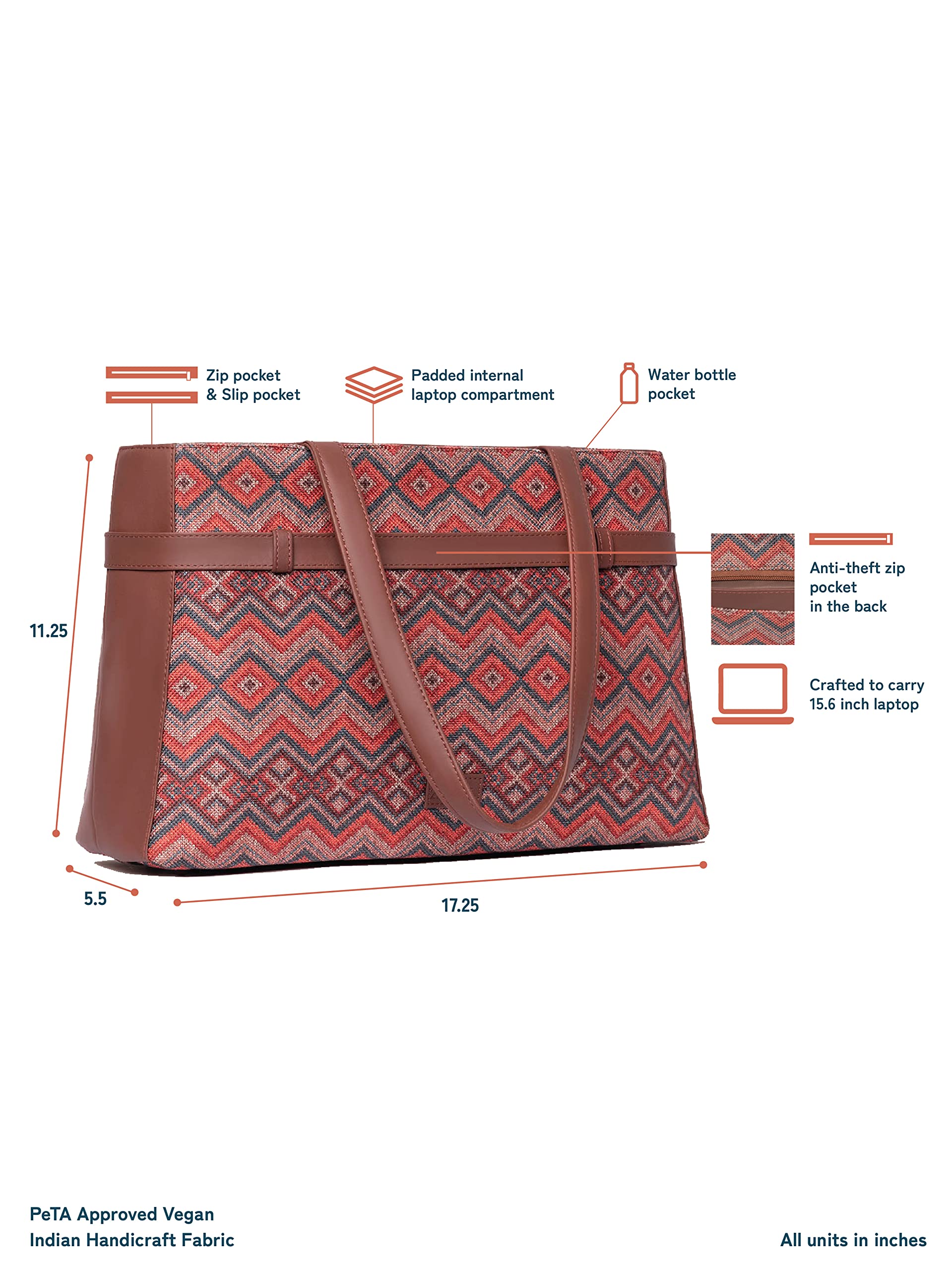ZOUK Gwalior Weaves Printed Women's Jute Handcrafted Vegan Leather Multicolor Statement Office Shoulder Bag 2