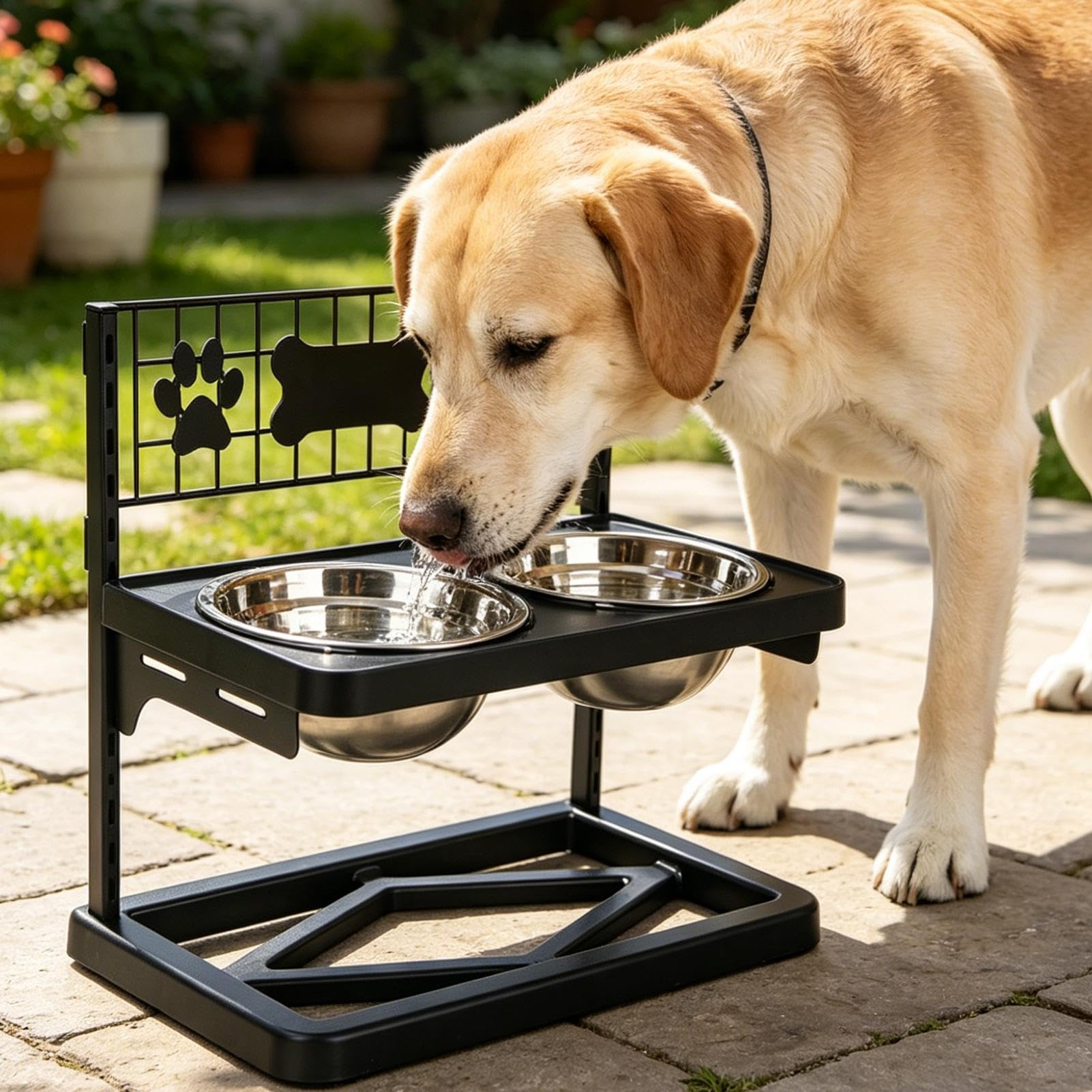 elevado para perros Altura Ajustable Y Base Antideslizante | Soporte Para Perros Con Cuencos De Acero Inoxidable Para Cocina Salón Balcón Agua Caldo De Huesos Y Yogur