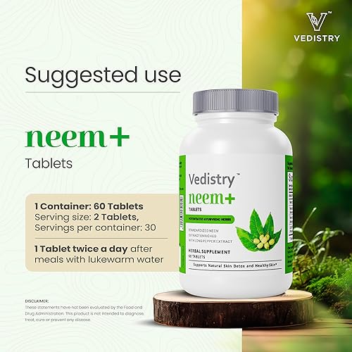 Miniatura 5 de Suplementos de extracto de hoja de Neem+  1100 mg apoya la piel clara, la desintoxicación y la salud inmunológica  Reduce el acné y promueve la piel