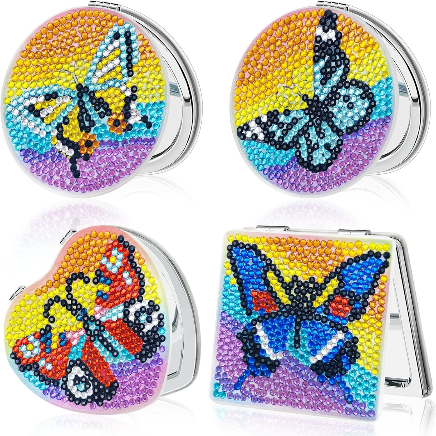 FILASLFT Diamond Painting Compact Mirror Crystal Makeup Mirror DIY Diamond Art Mirror Pocket Mirror Portable 4 Pcs Christmas Birthday Gifts for Women Girls(Animal)