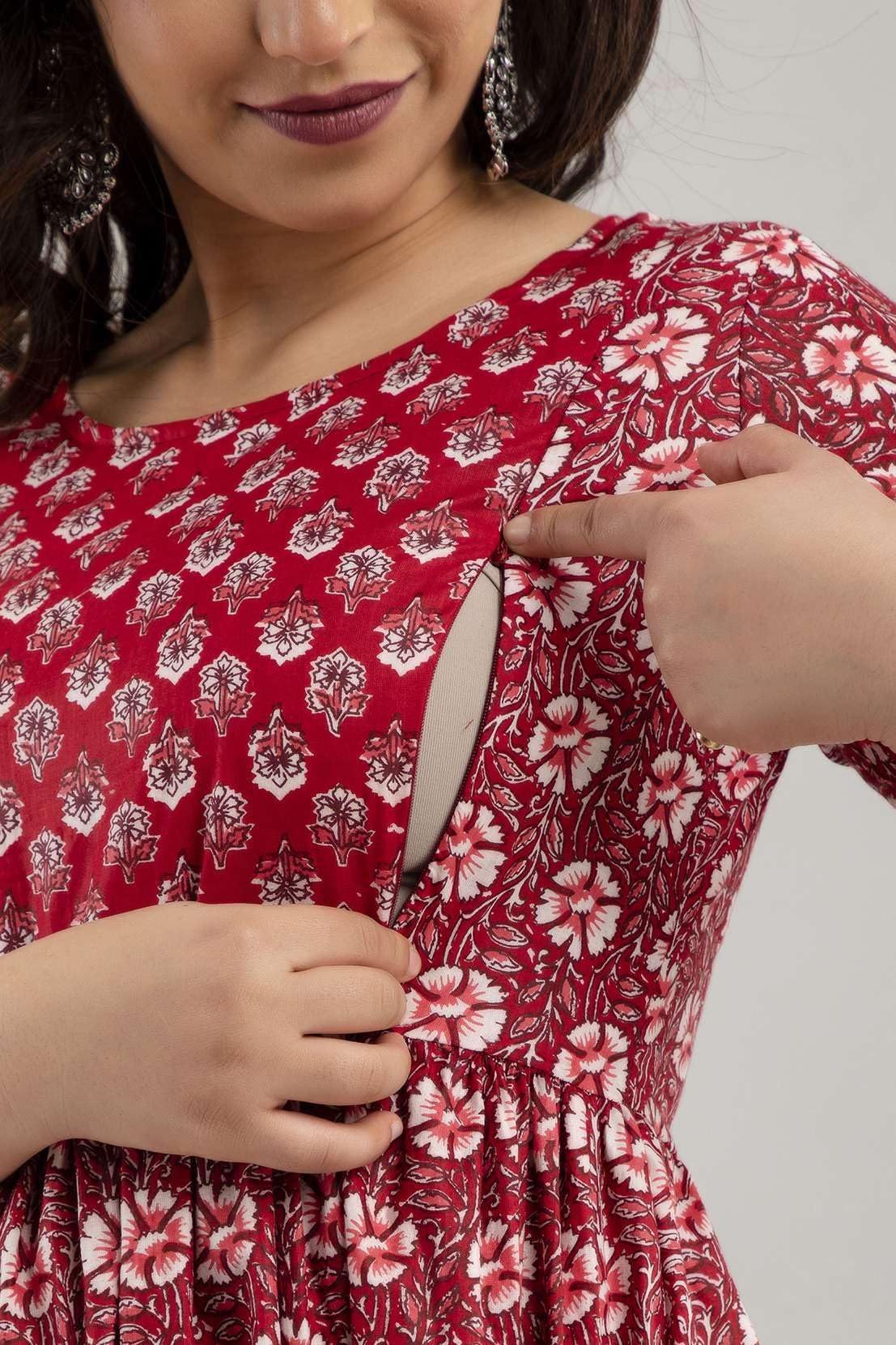 Abito premaman da donna Kurti per gravidanza con abito da allattamento con motivo floreale