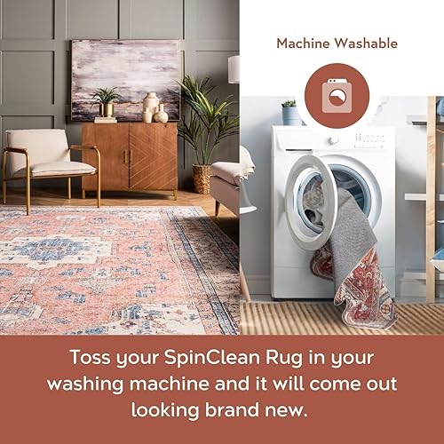 Miniatura 3 de nuLOOM Eleanor - Alfombra ultrafina lavable a máquina, medallón envejecido, 2 pies 6 pulgadas x 6 pies, multicolor