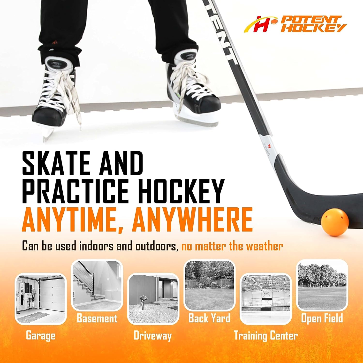 Potent Premium Hockey Training Equipment: Easy-to-Install Skateable Synthetic Ice Floor Tiles - Expandable Artificial Rink for Hockey & Skating.