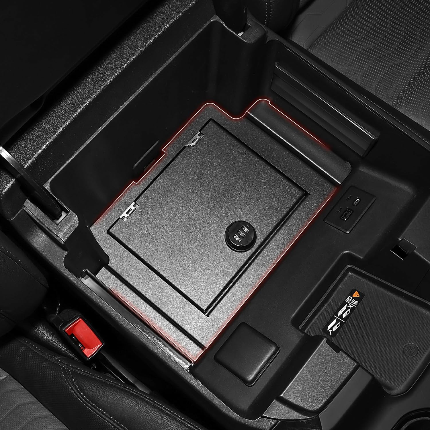 Center Console Organizer Safe Box Compatible with 2023-2025 Chevy Silverado GMC Sierra 1500 Accessories Locking Console Vault Organizer Security Storage Box, Mechanical Combination Lock (Black)