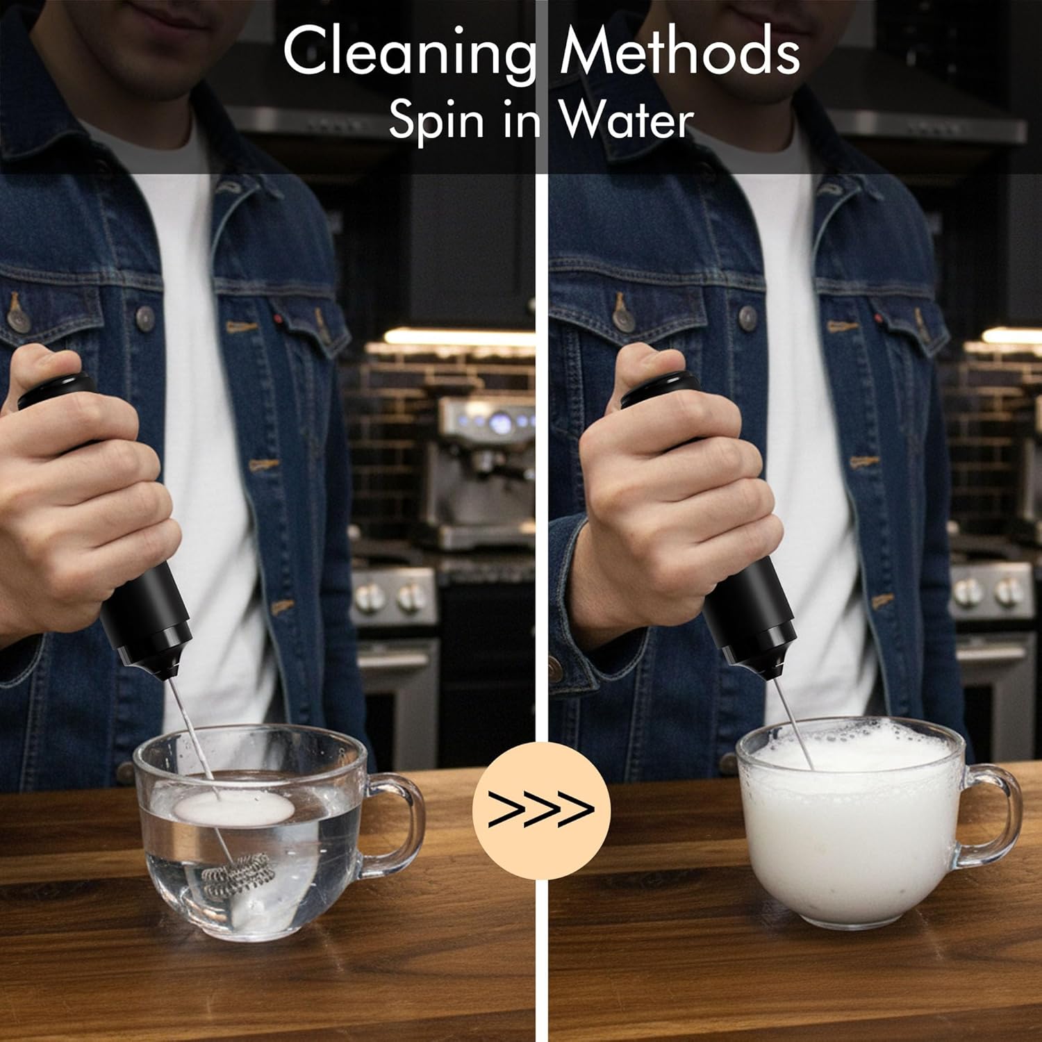 Rechargeable Milk Frother Handheld, 2-IN-1 Dual Spring Whisk Electric Frother Wand for Cappuccino Latte Macchiato, Portable Drink Mixer for Coffee, Matcha, Hot Chocolate - Image 5