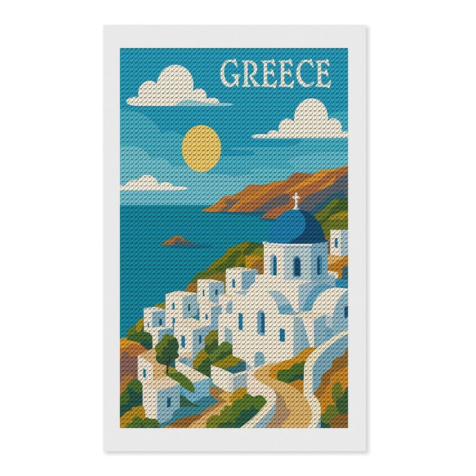 Junmoney Greece Travel (6) Round Drill Diamond Painting 12"x20", for Adults, Creative Leisure Activity, Office Decor, Holiday Gift Idea