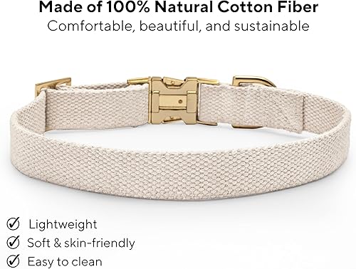 Miniatura 3 de Collar para perro de algodón natural con hebilla de metal, perfecto para perros medianos y grandes, dorado, ML (tamaño del cuello 16 a 24 pulgadas)
