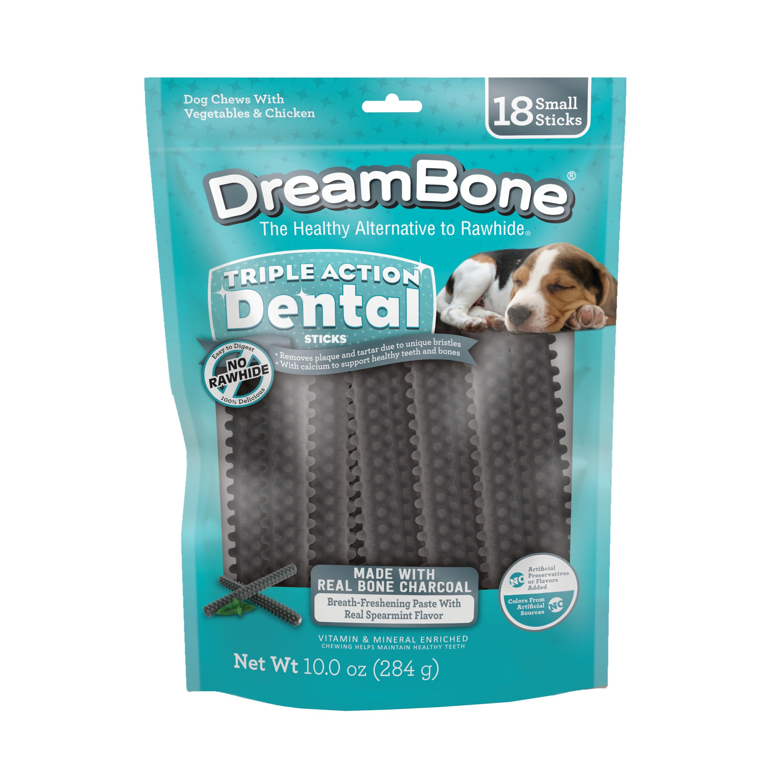 DreamBone Triple Action Dental Sticks Charcoal, 18 Count, Rawhide-Free Chews for Small and Medium Sized Dogs Freshens Breath