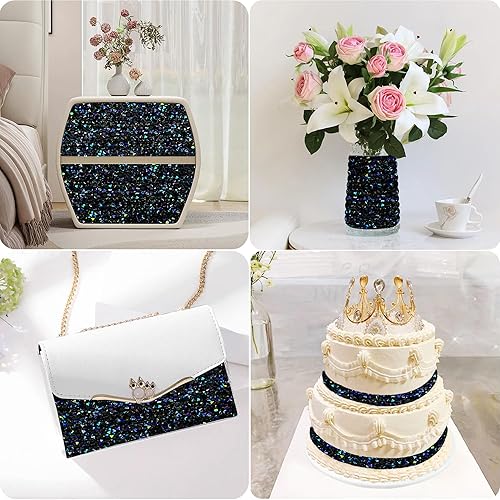 Miniatura 6 de Nubarssy Cinta autoadhesiva de resina negra con diamantes de imitación, 4 yardas, cinta de cristal brillante aplicable a bodas, cumpleaños, Navidad,