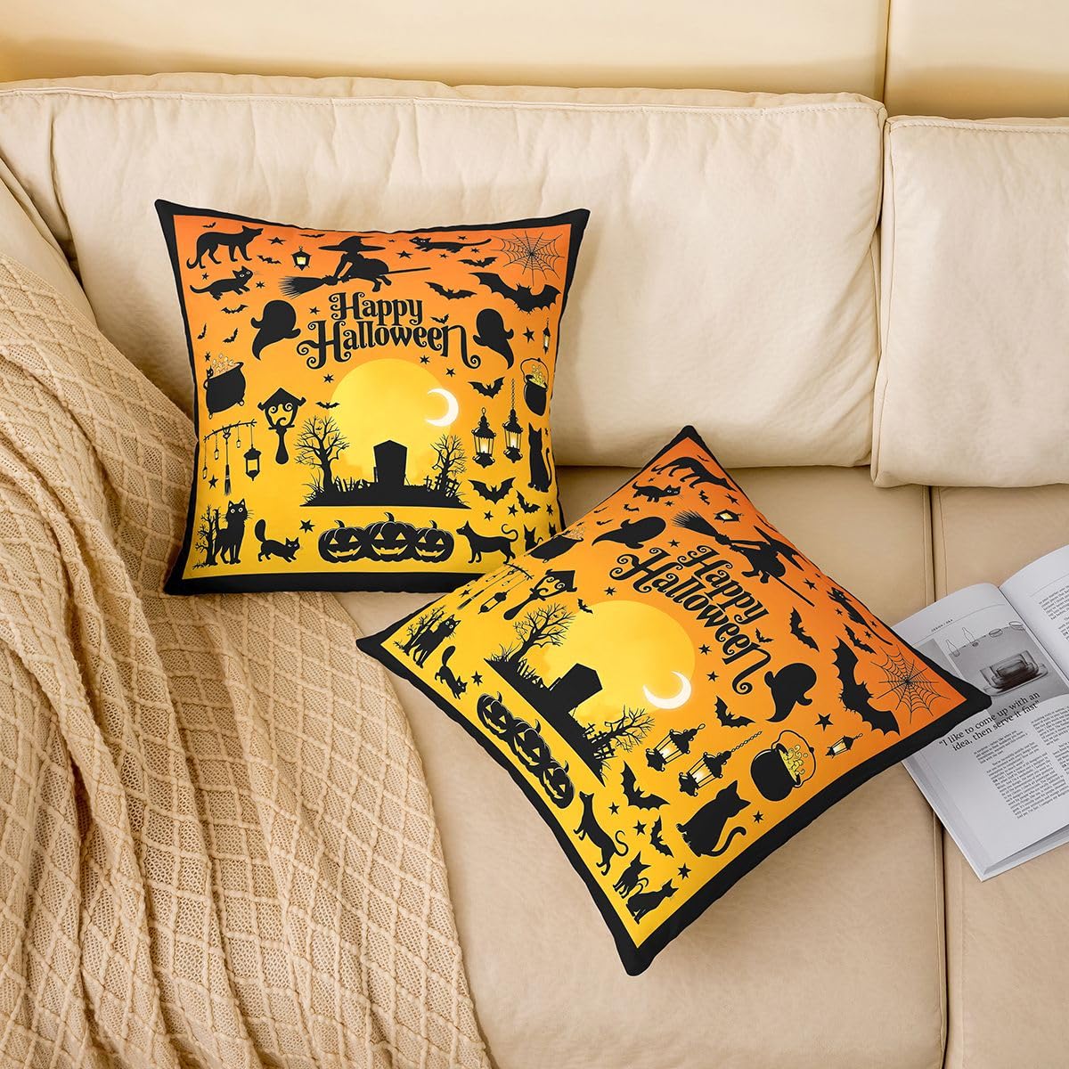 Homewish Happy Halloween Confezione da 4 federe per cuscino 45,7 x 45,7 cm