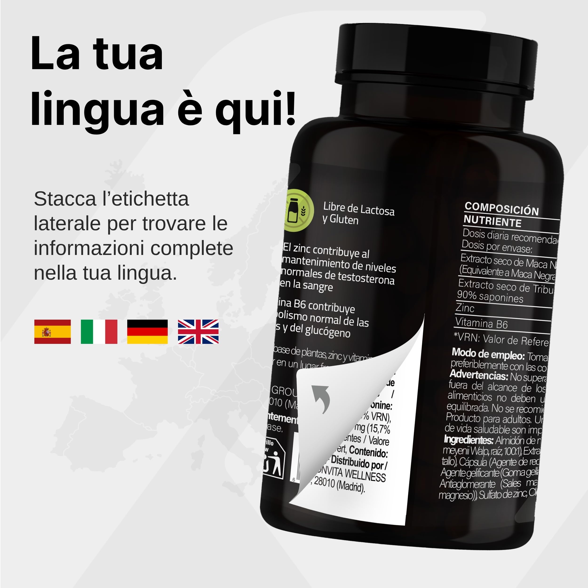 Tribulus Terrestris 90% Saponine + Maca Nera 40.000 mg – con Zinco e Vitamina B6 – 120 Capsule Vegane – Nyvos