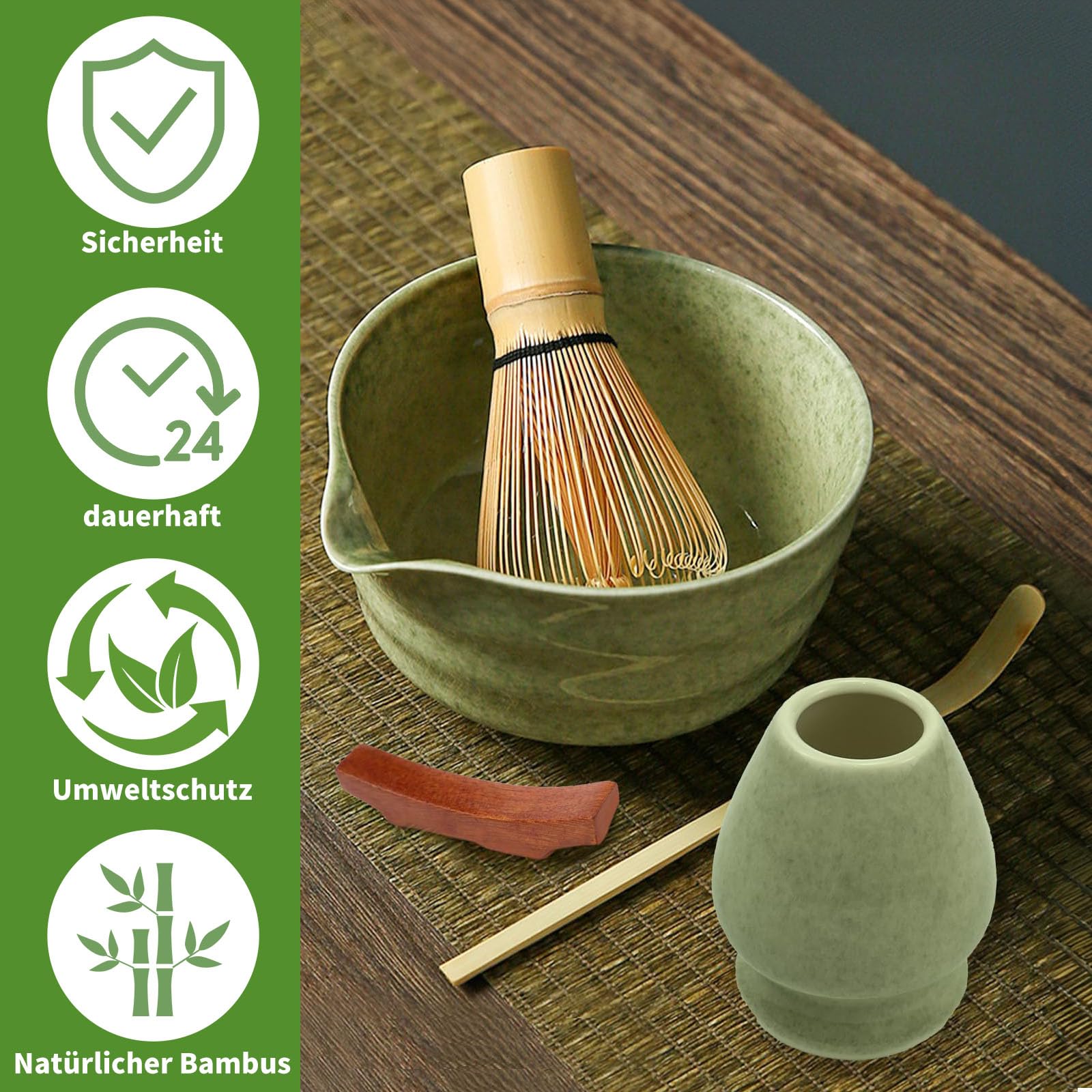 Kit Matcha Traditionnel Japonais - Bol Avec Bec, Fouet (chasen), Support, Cuillère - Céramique, Capacité 500 Ml - Pour Cérémonie Du Thé