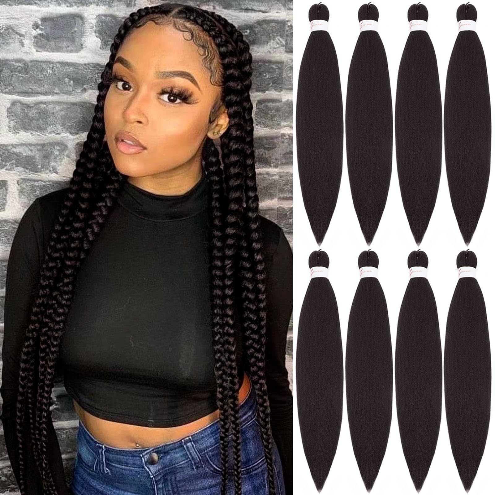 Pre Stretched Braiding Hair Professional Crochet Braids Hair 20 Inch 8 Pack Hot Water Setting Soft Yaki Texture Synthetic Braiding Hair Extension For