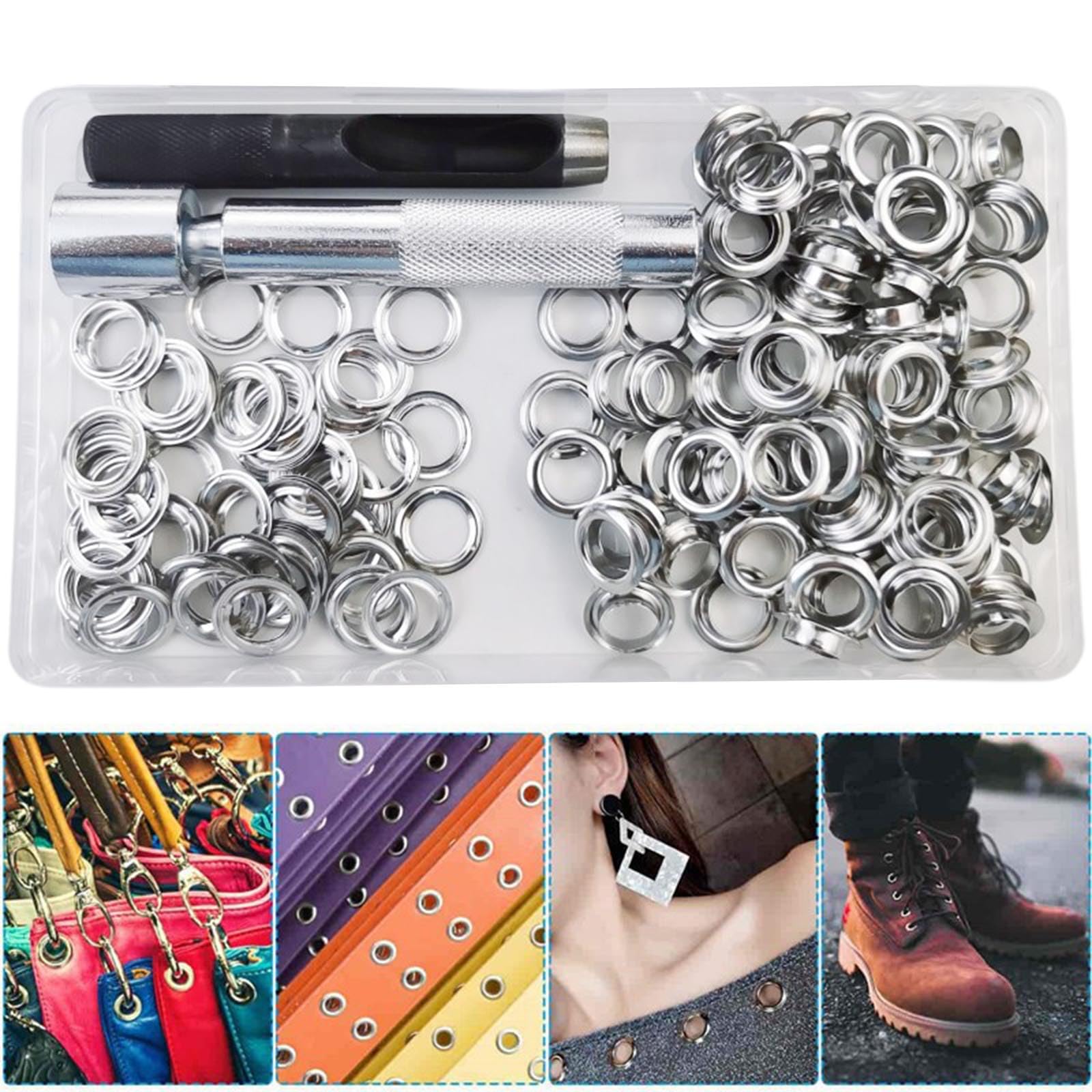 Set di 100 occhielli da 10 mm con 3 strumenti di installazione per artigianato, scarpe, borse, cinture in pelle, accessori di riparazione