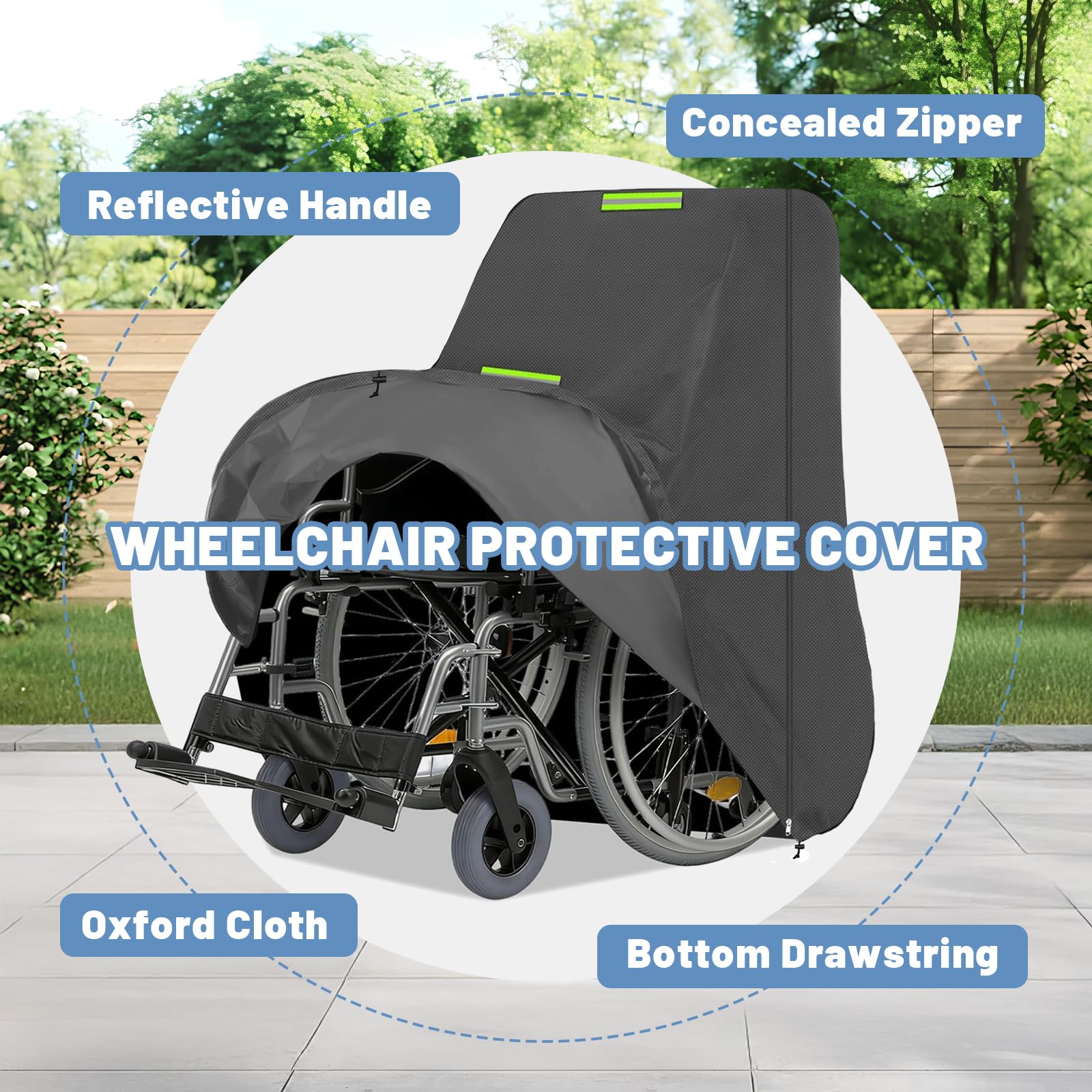 Copertura per sedia a rotelle manuale, copertura protettiva per sedia a rotelle, Oxford 600D impermeabile per bicicletta, scooter, con striscia fluorescente, 100 * 100 * 75 cm (Grey)