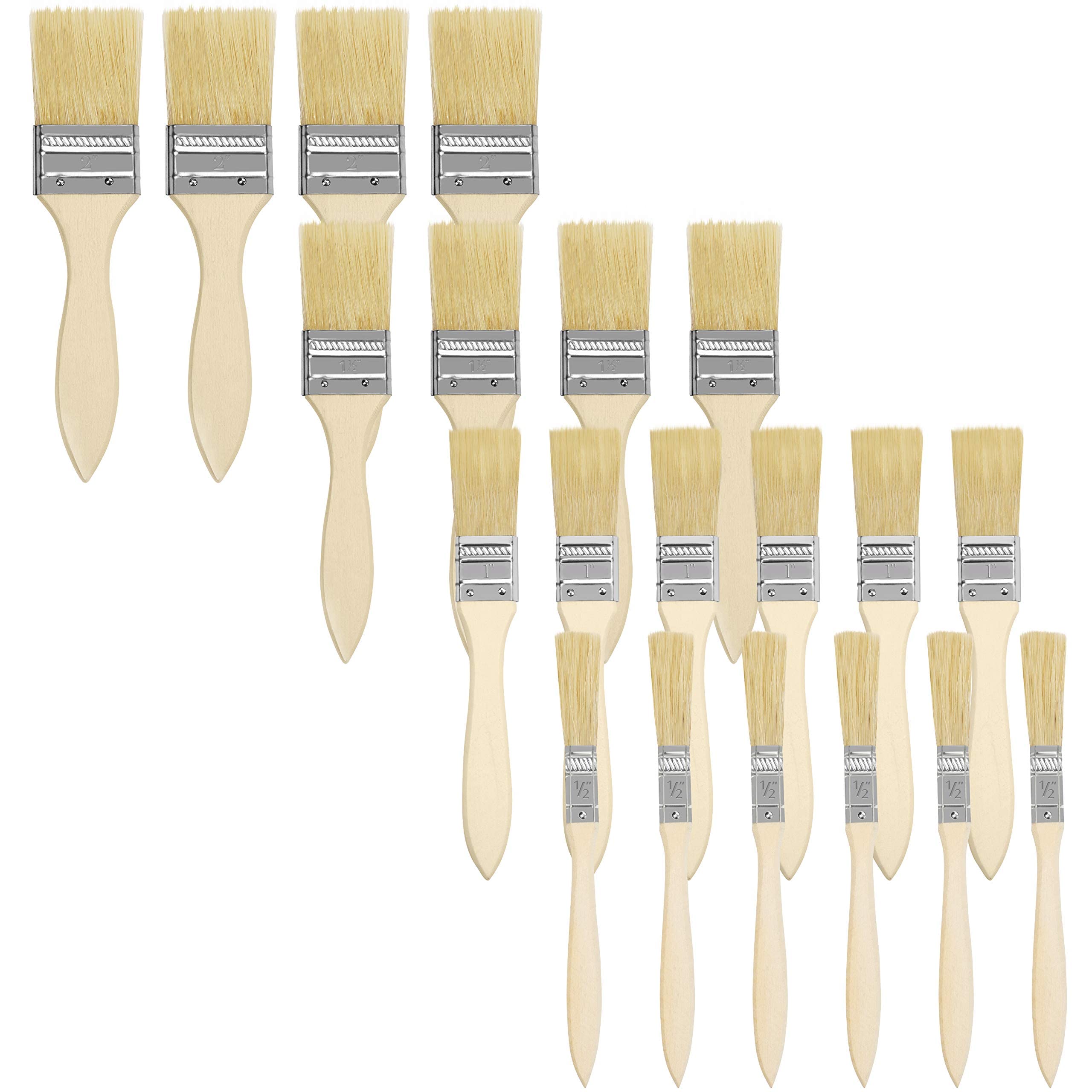 Chip Paint Brushes (20 Pack) - 5.08, 3.81, 2.54 and 1.27cm (2, 1.5, 1 and 0.5 inch) Sizes - Professional Wooden Handle Paintbrush Set for Paint, Stains, Varnishes, Glues and Home DIY
