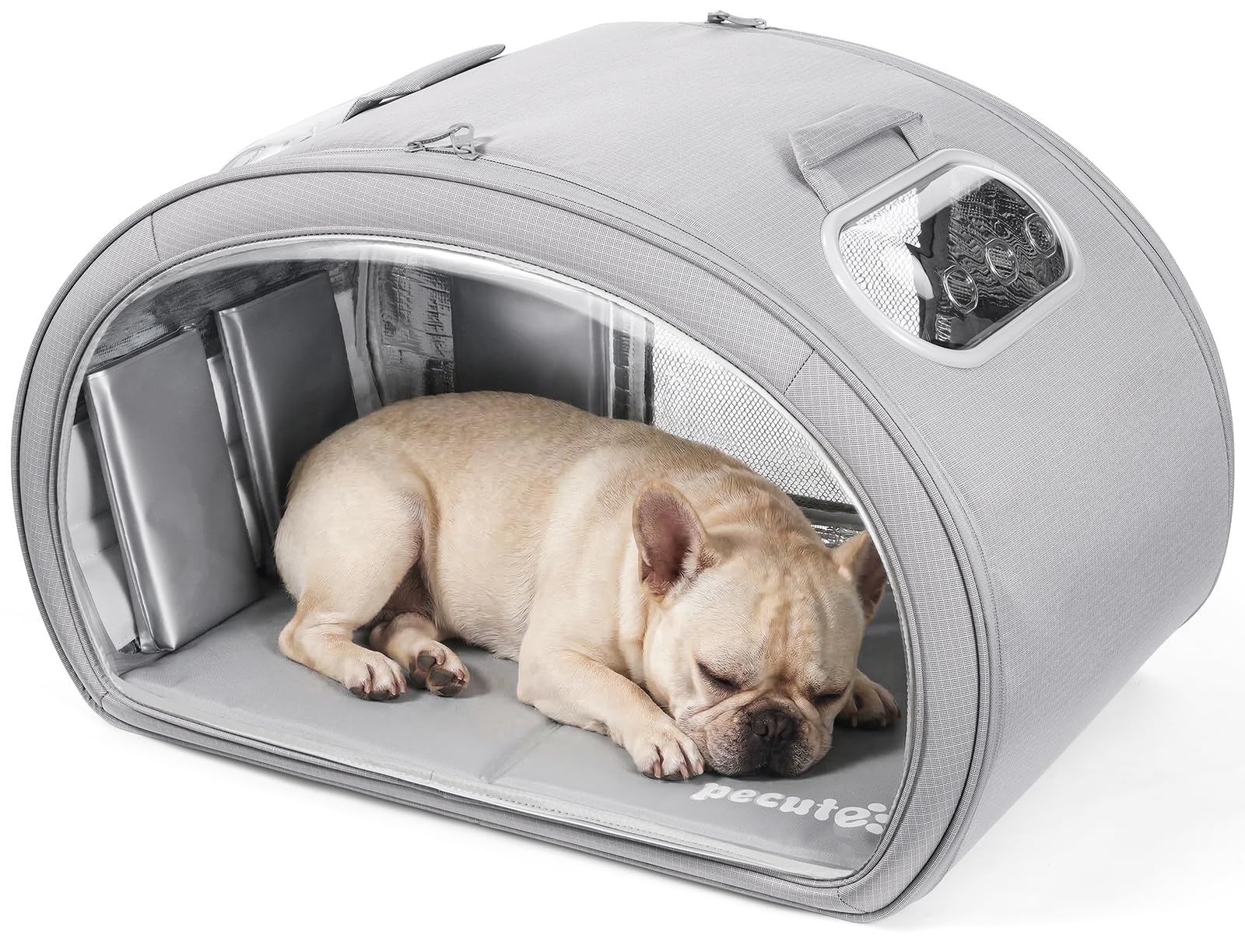 Pecute Katzenkühlhaus mit Kühlmatte – Faltbare Katzenhöhle mit Isolierung & 6 Kühlakkus, tragbares Katzenhaus mit transparentem Fenster, für Katzen & kleine Hunde