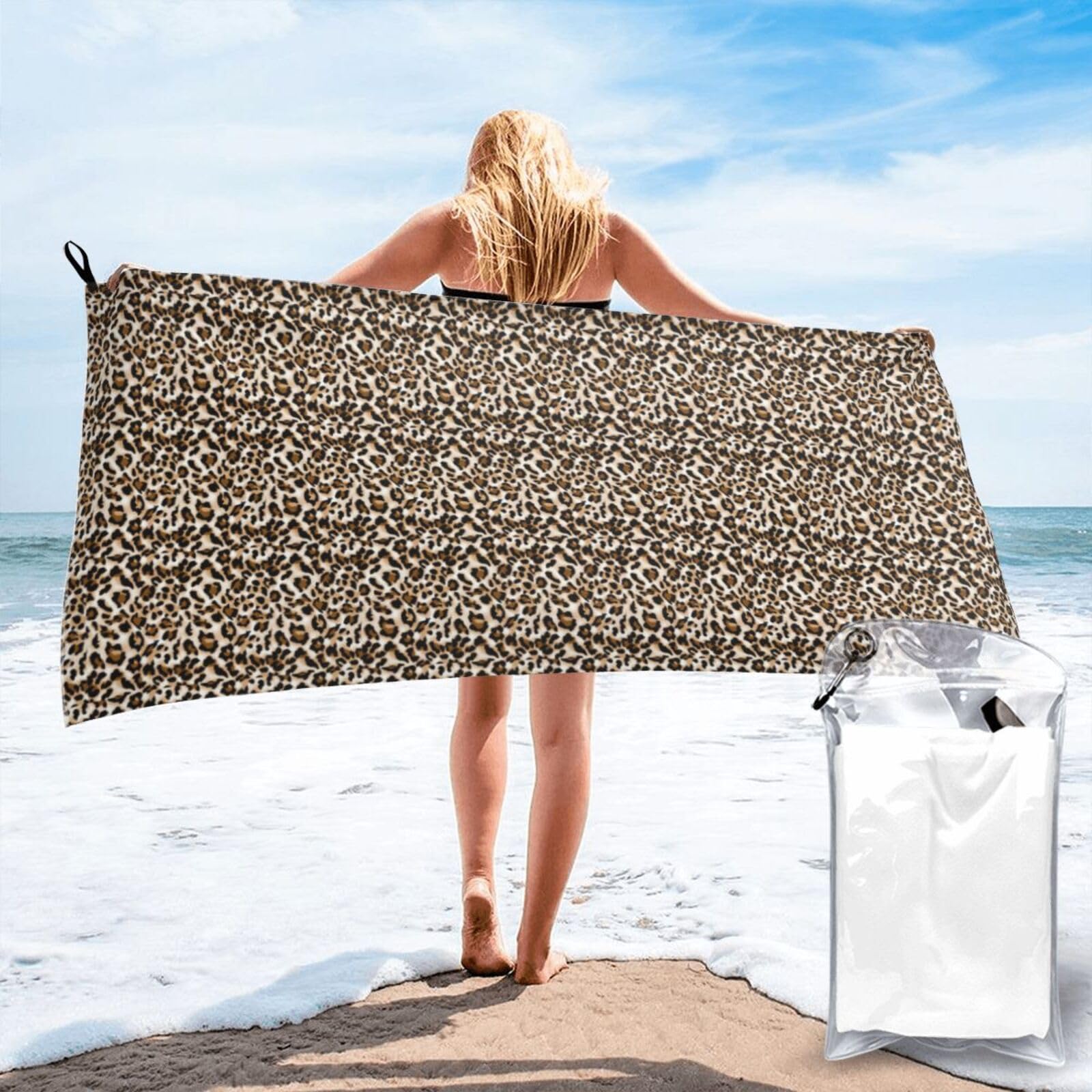 JBJGKHLP Leopard Print Quick Dry Portable Towel For Beach Camping Hiking Yoga Fitness Outdoor Adventures