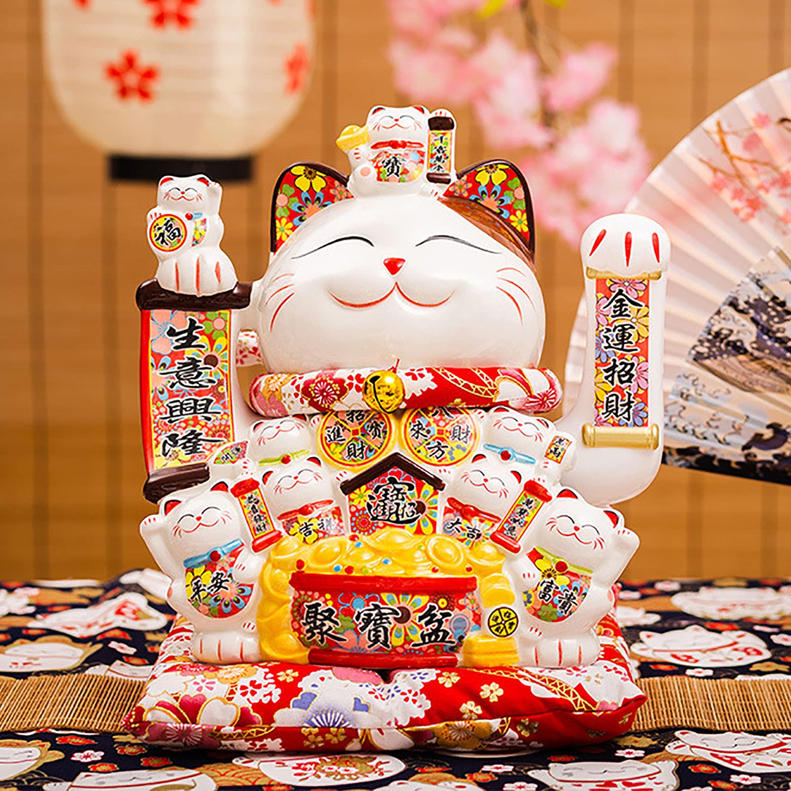 Luminescentdream D Maneki Neko,Lucky Fortune Cat,12" Beckoning Ceramic Maneki Neko,Large Lucky Cat,Japanese Lucky Cat,Symbolizing Wealth Cute Lucky Waving Beckoning Fortune,Home Shop Ecorations Business Gift Present