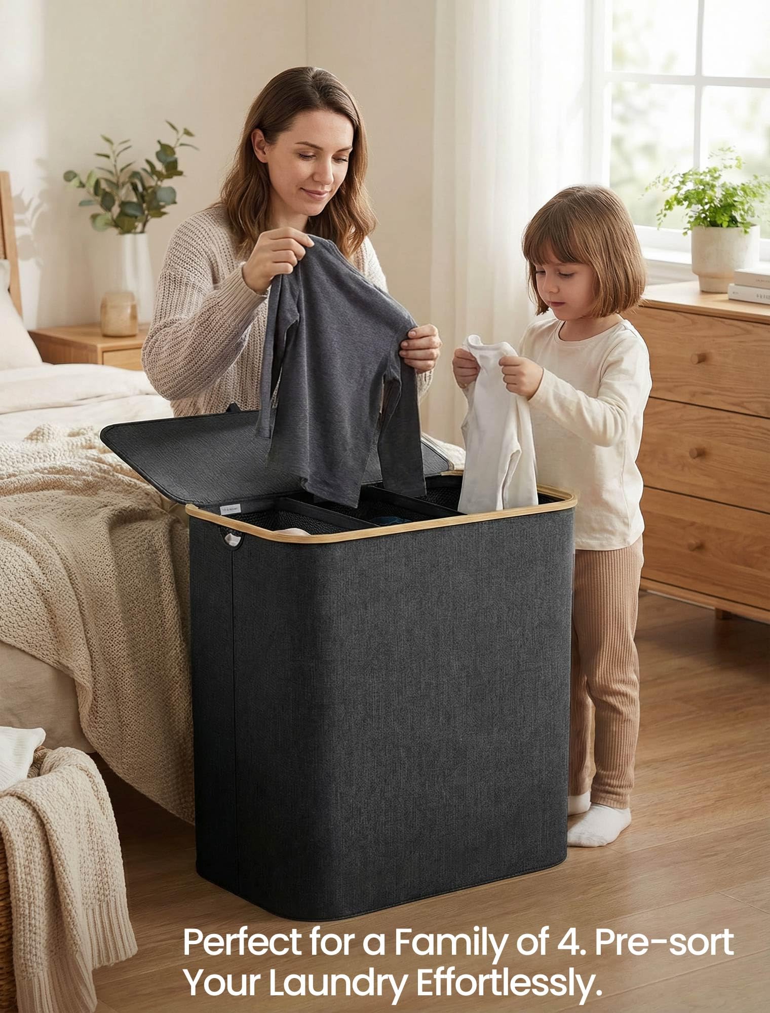 Cesto portabiancheria con coperchio a 3 scomparti: può contenere circa 2 o 4 carichi di bucato