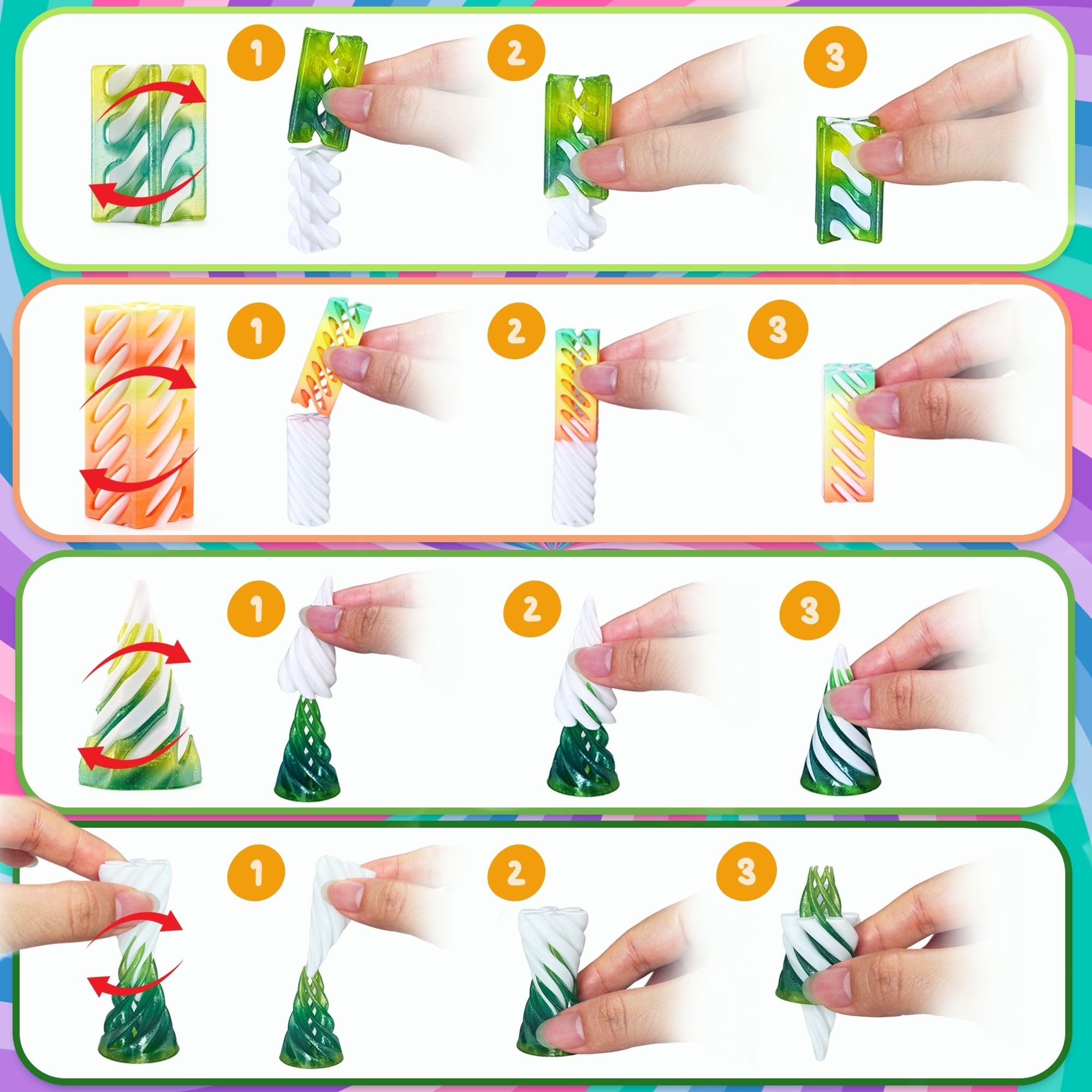 Lubibi 5 SZTUK Spiralny stożek Fidget Zestaw zabawek, drukowany w 3D niemożliwy stożek, stożek Fidget Toys, mini dekoracje biurka odprężającego zabawka dla dzieci dorosłych prezent