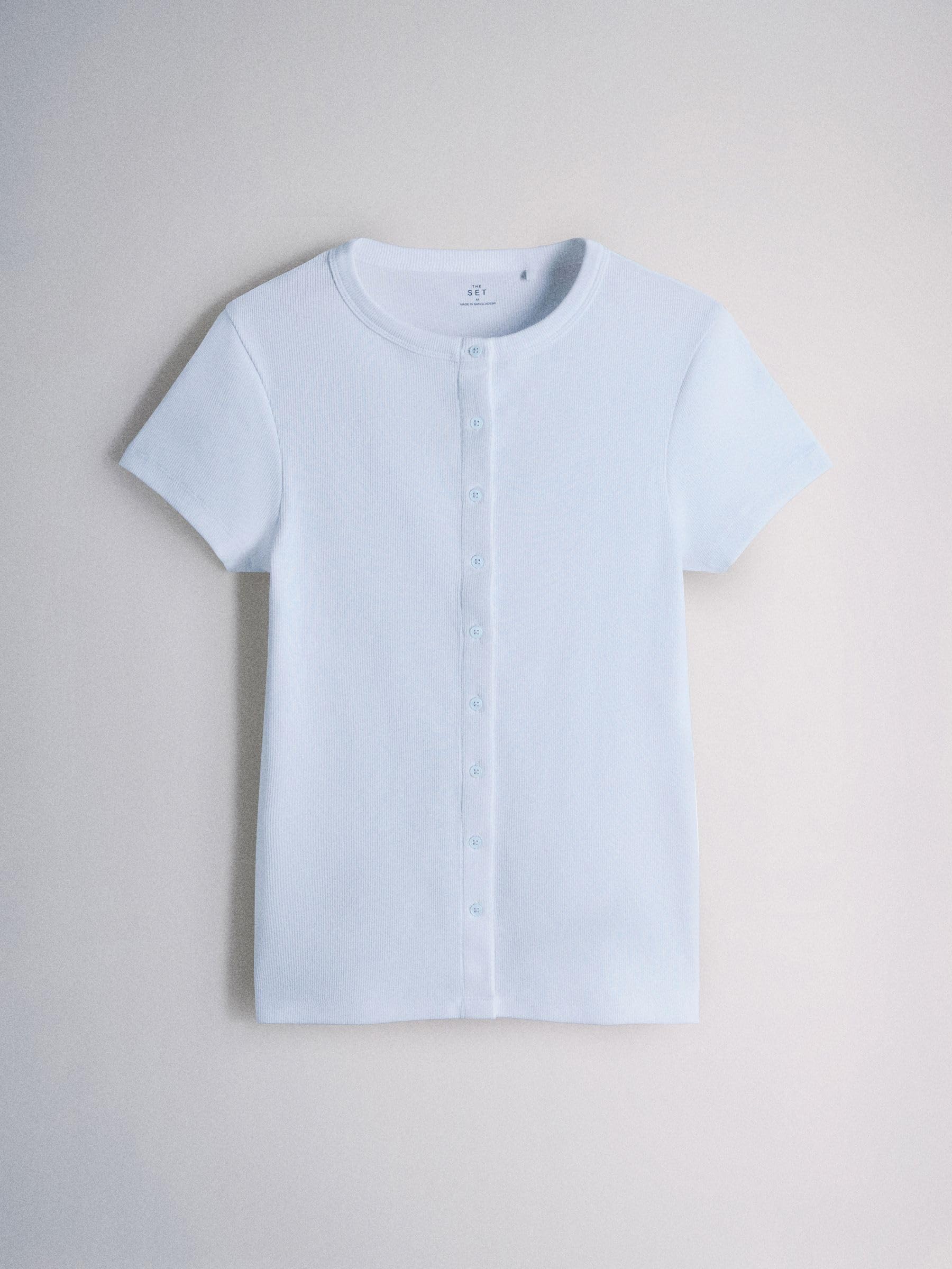 THE SET Damen Gerippte T-Shirts mit Durchgehender Knopfleiste, 4er-Pack