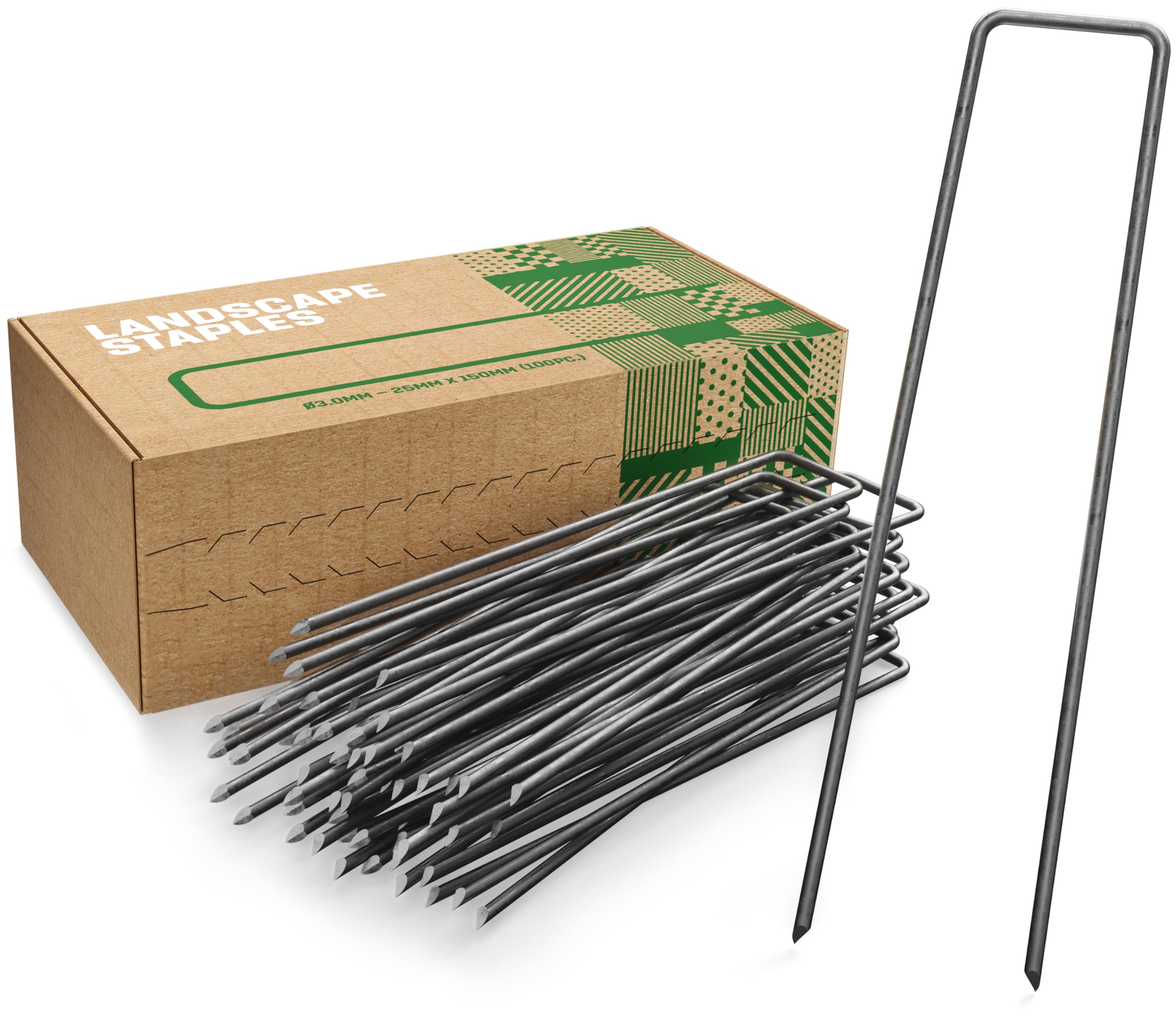 Gardengloss Black Garden Pegs Stakes Made Of Steel Non-Galvanized (100Pcs) - Strong Landscape Staples For Weed Control Membrane, Netting And Fence - Ground Stakes 6 Inch Length, 1 Inch Width, Ø 0.11 Inch