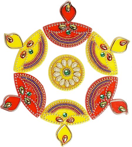 Handmade Red Diya Premium Acrylic Diwali Rangoli Floor Decorations Table
