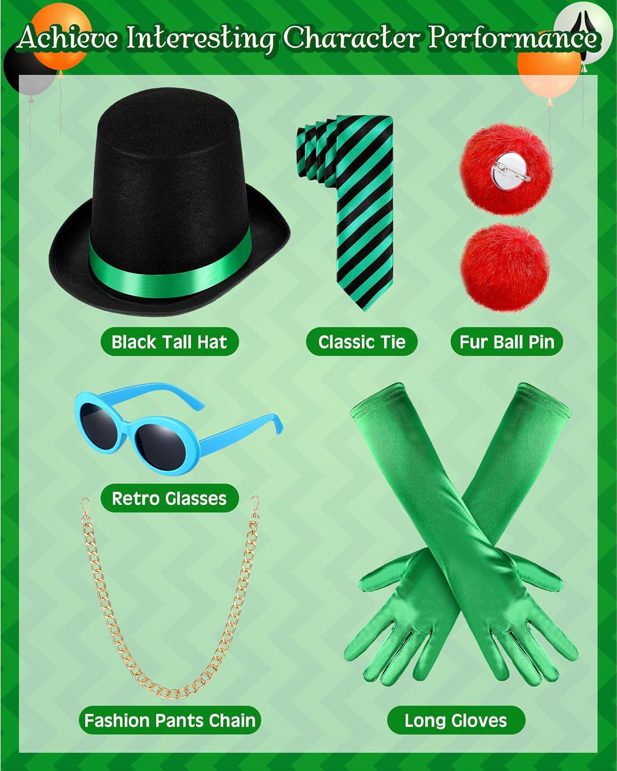 6 Pcs Green Adult Top Hat Costume Accessories for Halloween Cosplay Role Play - Image 7