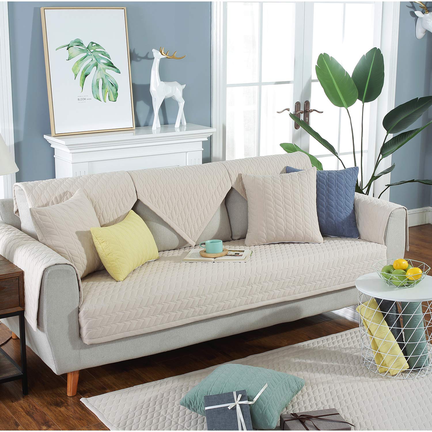 Sofadecke Mit Streifen & Lammfell-Optik – 130x160 Cm, 100% Polyester, Beige | Kuschelige Überwurf Für Couch & Bett